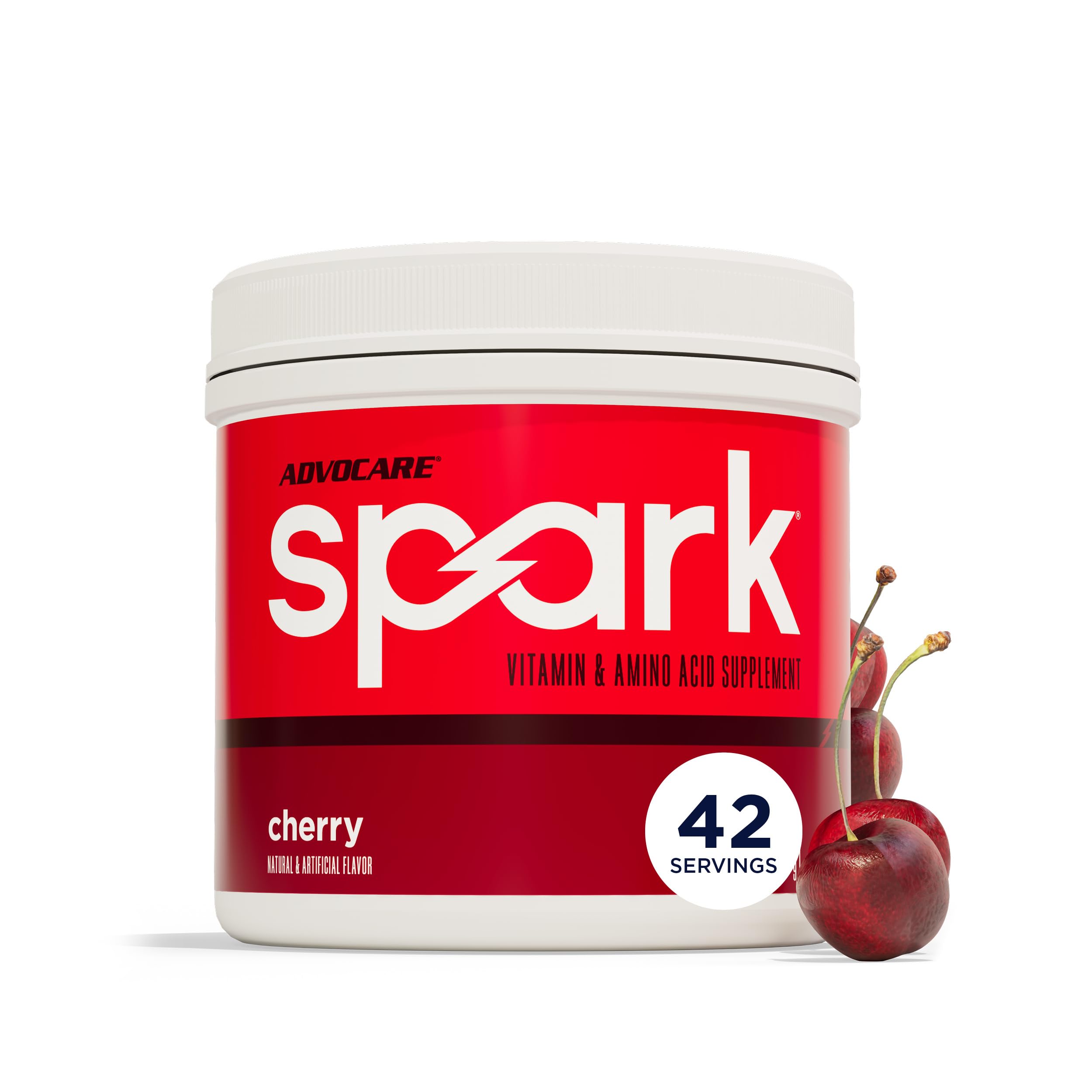AdvoCare Spark frente del envase muestra sabor cereza y conveniencia