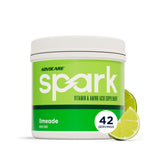 AdvoCare Spark vista frontal del envase mostrando porciones y sabor limeade