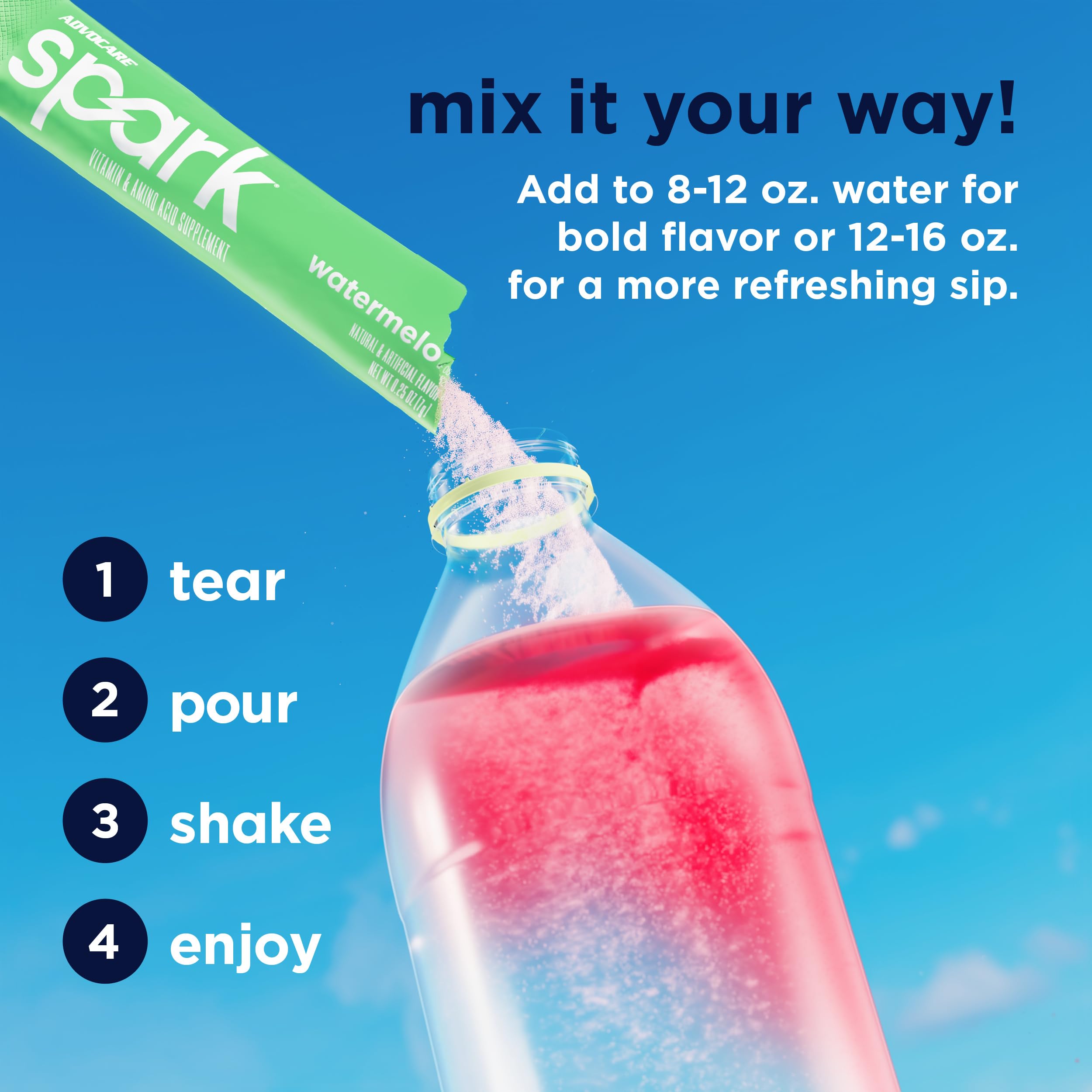 AdvoCare Spark bebida mezclada en vaso mostrando sabor refrescante sandía