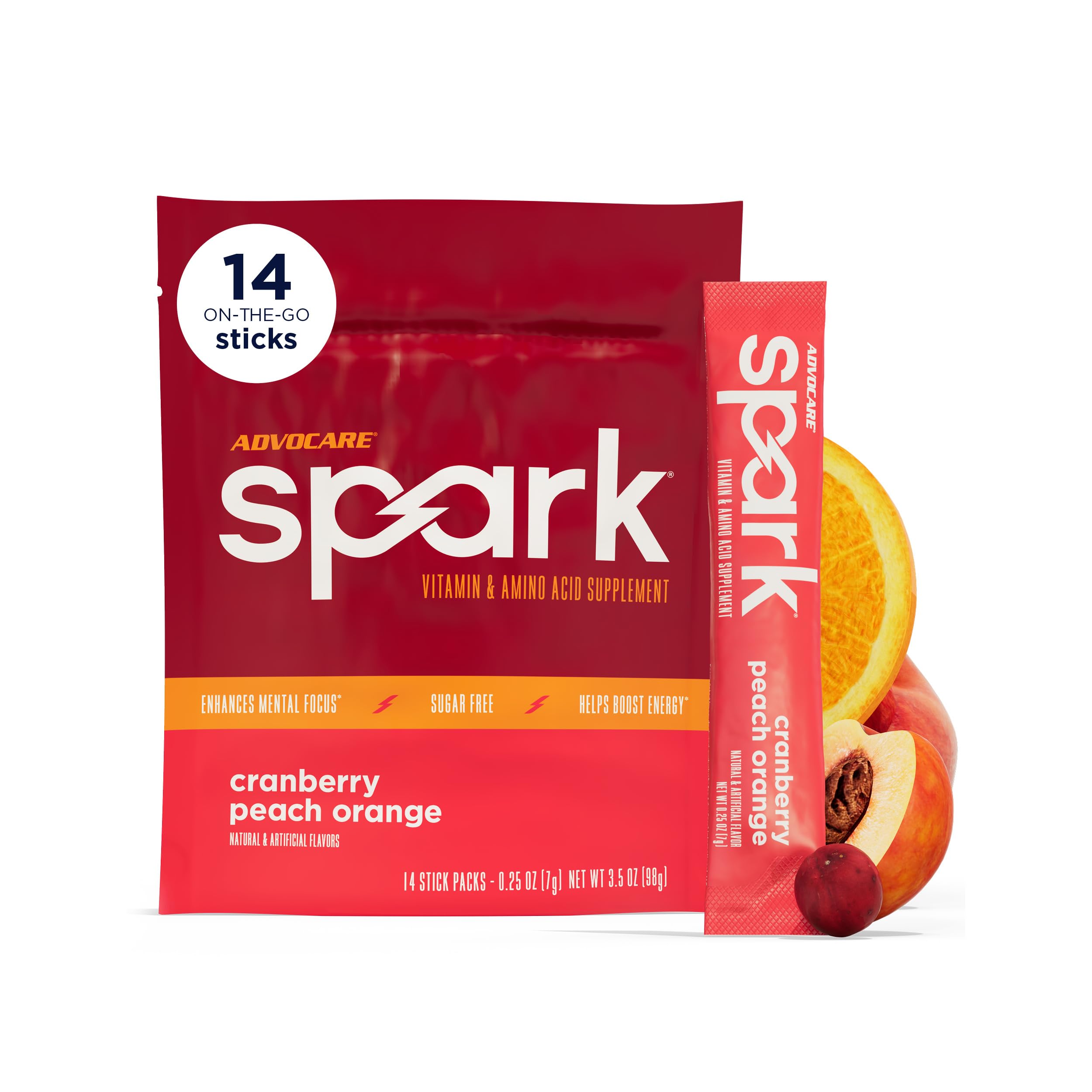 AdvoCare Spark vista frontal del paquete muestra sticks y sabor