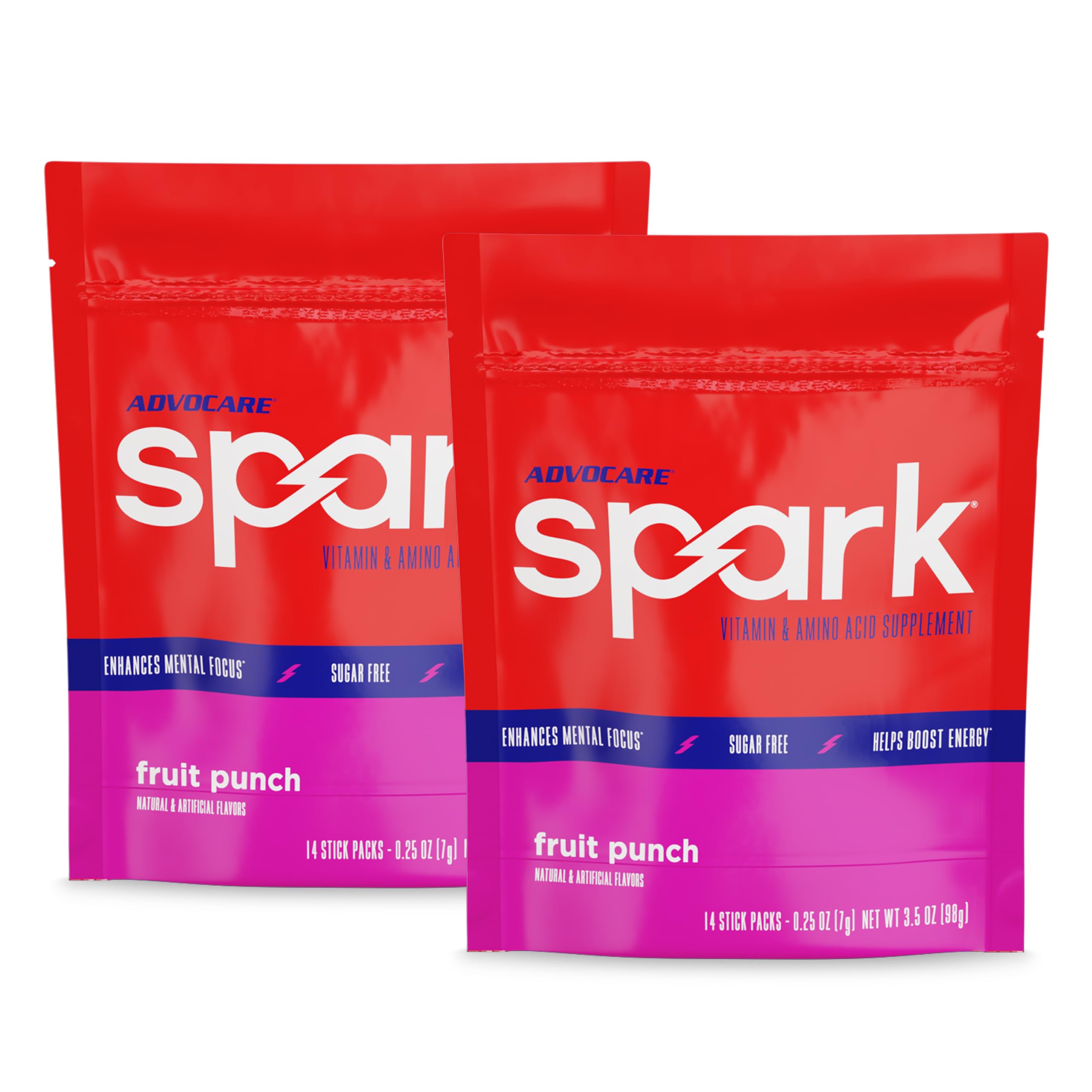 AdvoCare Spark paquete frontal mostrando diseño y información clave para energía