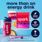AdvoCare Spark cucharada de servicio junto al tarro, ofrece 42 porciones precisas