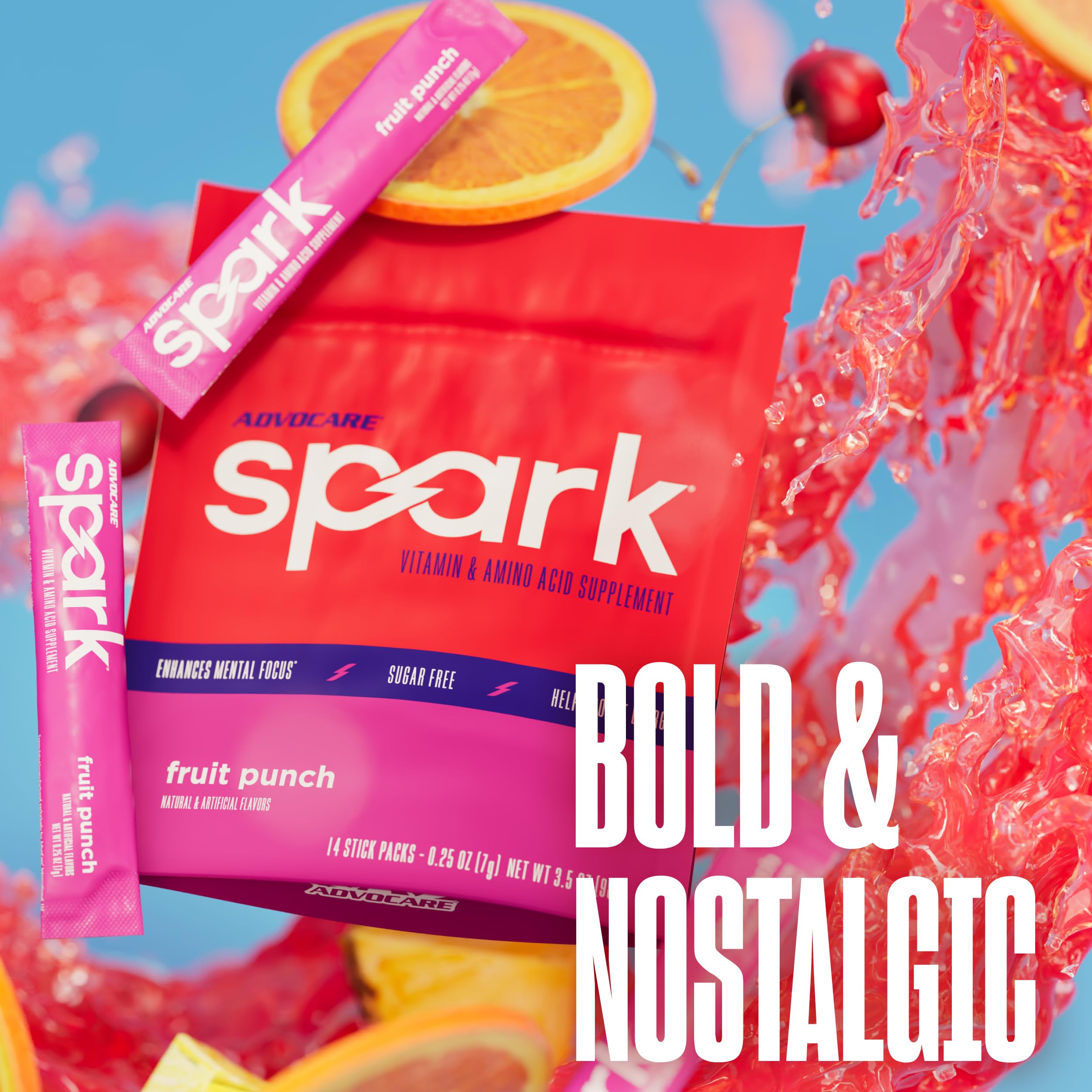 AdvoCare Spark stick abierto con polvo, mezcla homogénea para preparación instantánea