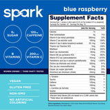 AdvoCare Spark stick abierto con polvo azul oscuro, mezcla rápida y sin grumos
