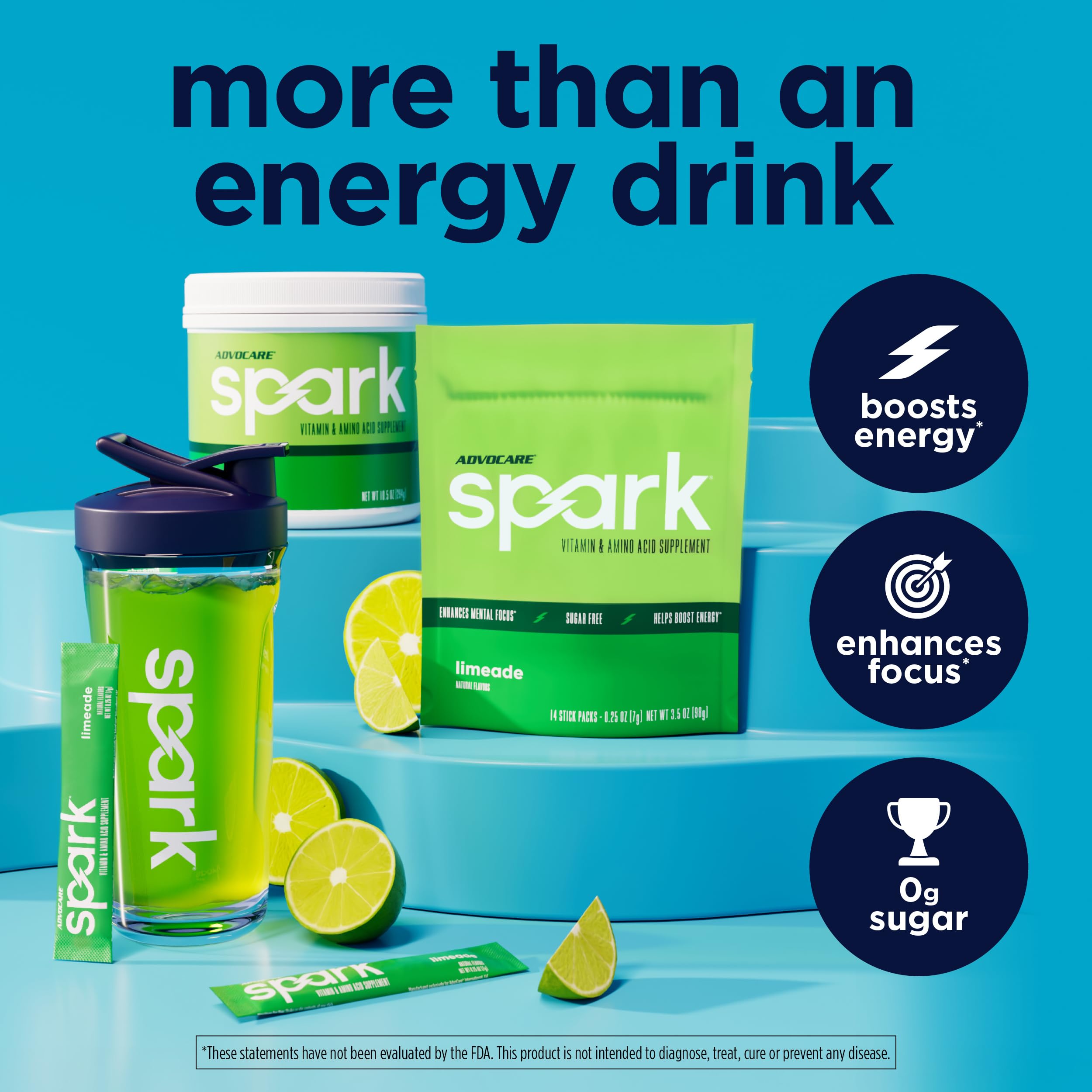 AdvoCare Spark vaso con bebida disuelta listo para beber y aportar energía