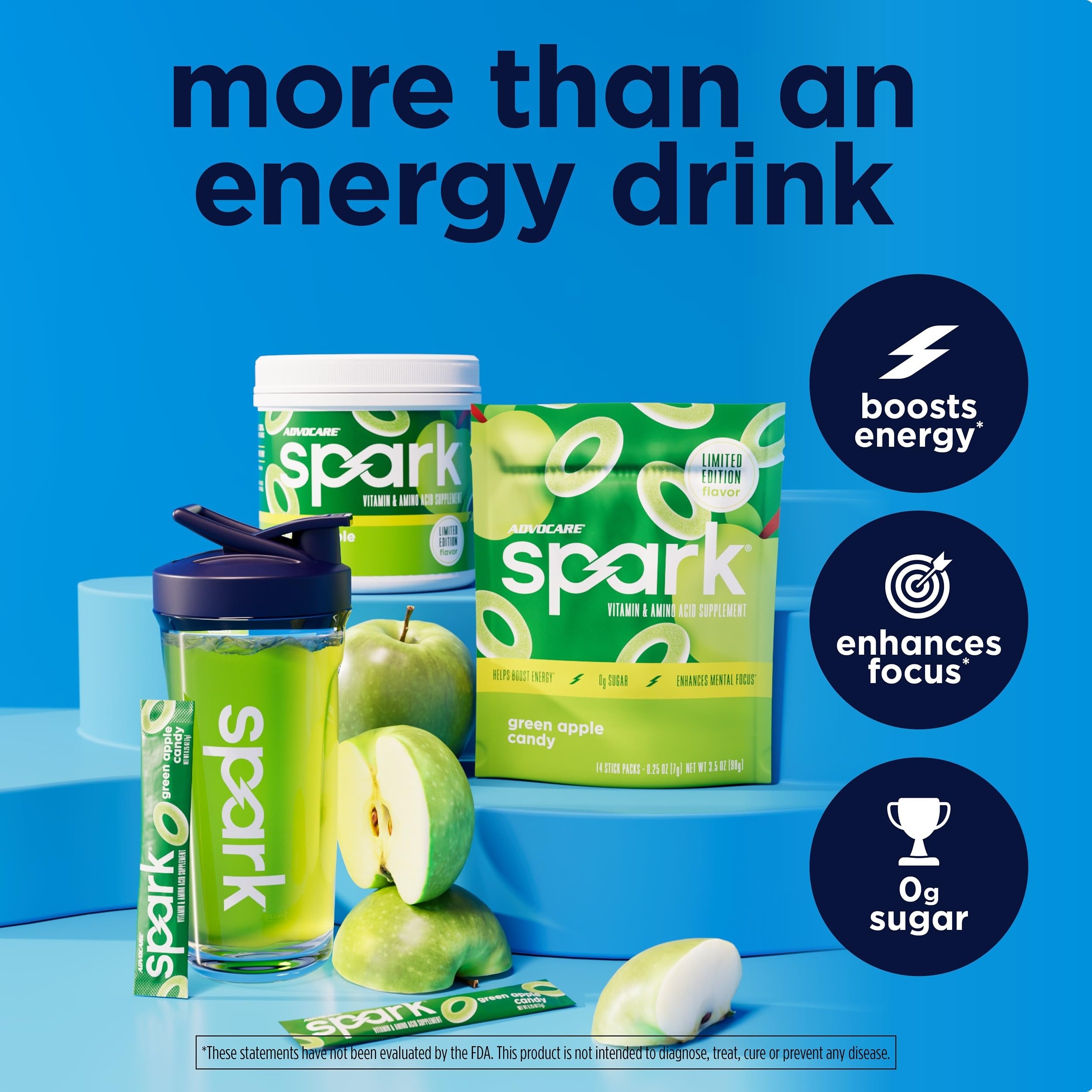 AdvoCare Spark bebida servida en vaso listo para consumir, energía portátil