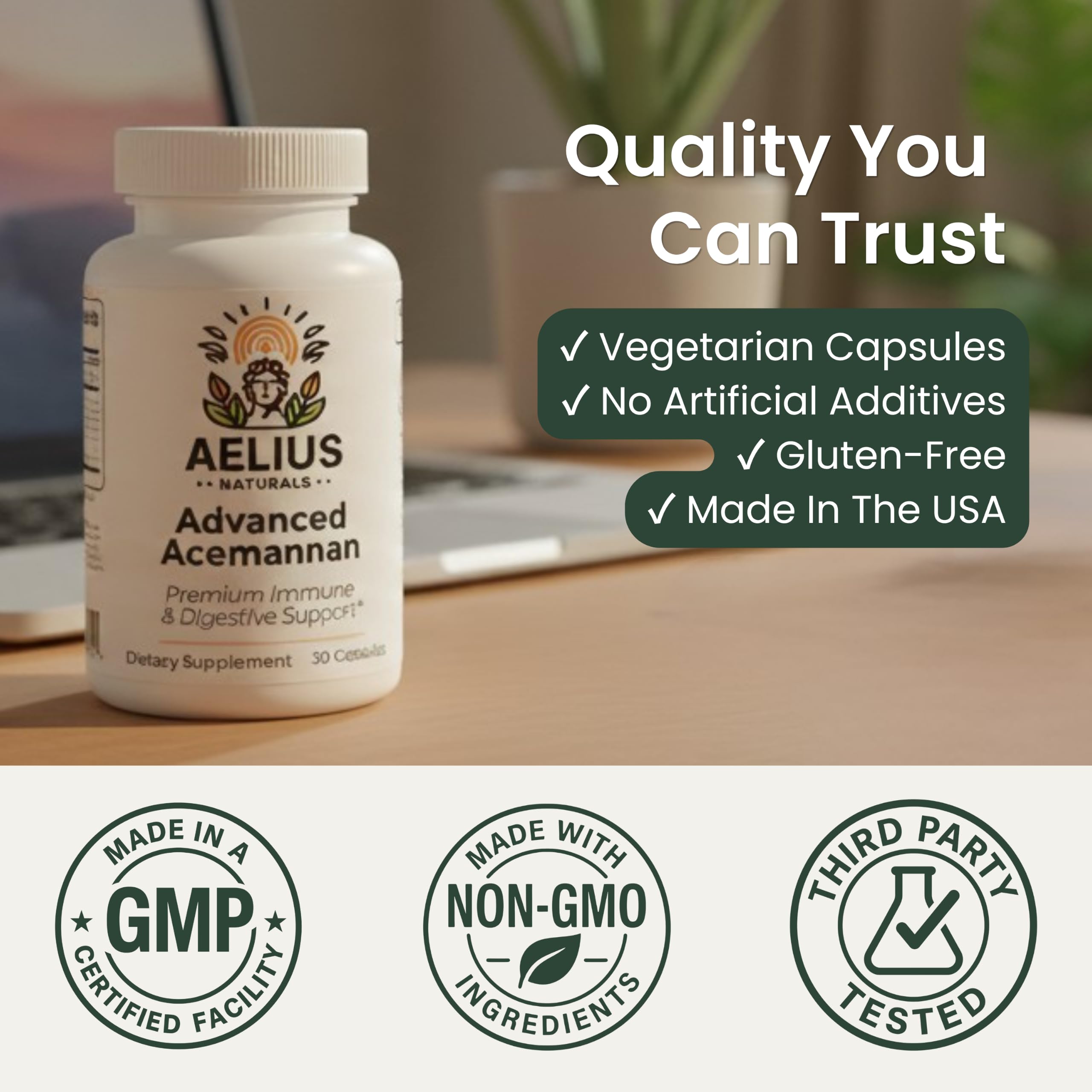 Aelius Naturals cápsula en mano, demostrando tamaño y facilidad de ingestión
