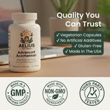 Aelius Naturals cápsula en mano, demostrando tamaño y facilidad de ingestión