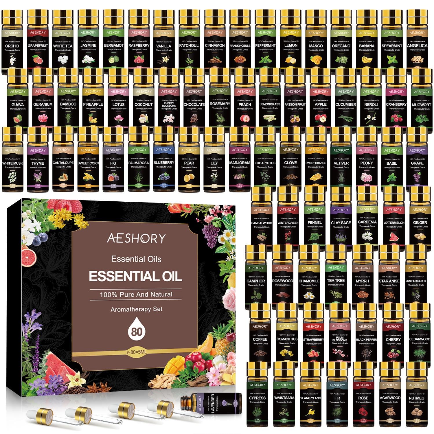 Aeshory cofre frontal con 80 aceites esenciales organizado, ideal como regalo