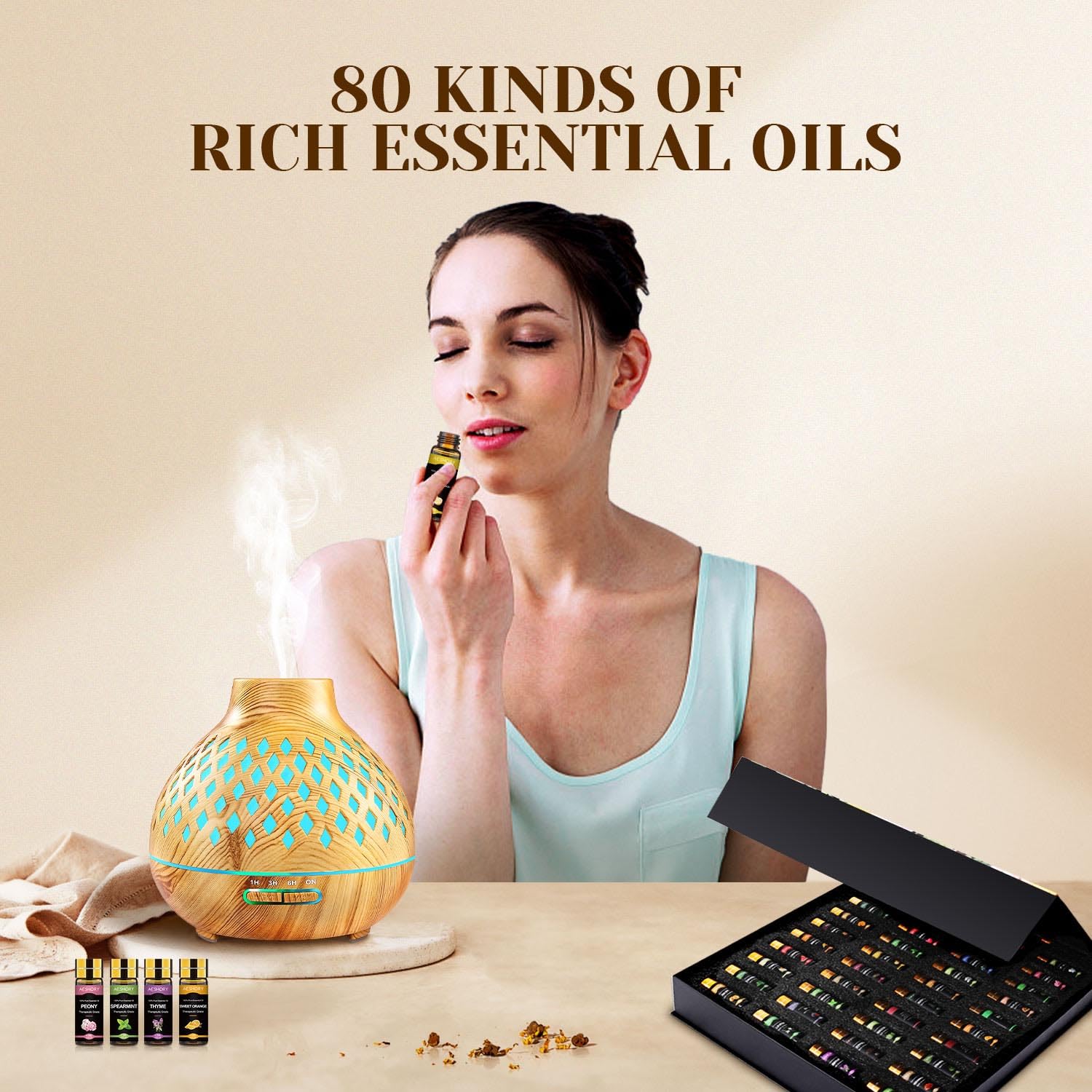 Aeshory aceite en difusor emitiendo vapor para aromatizar habitaciones fácilmente