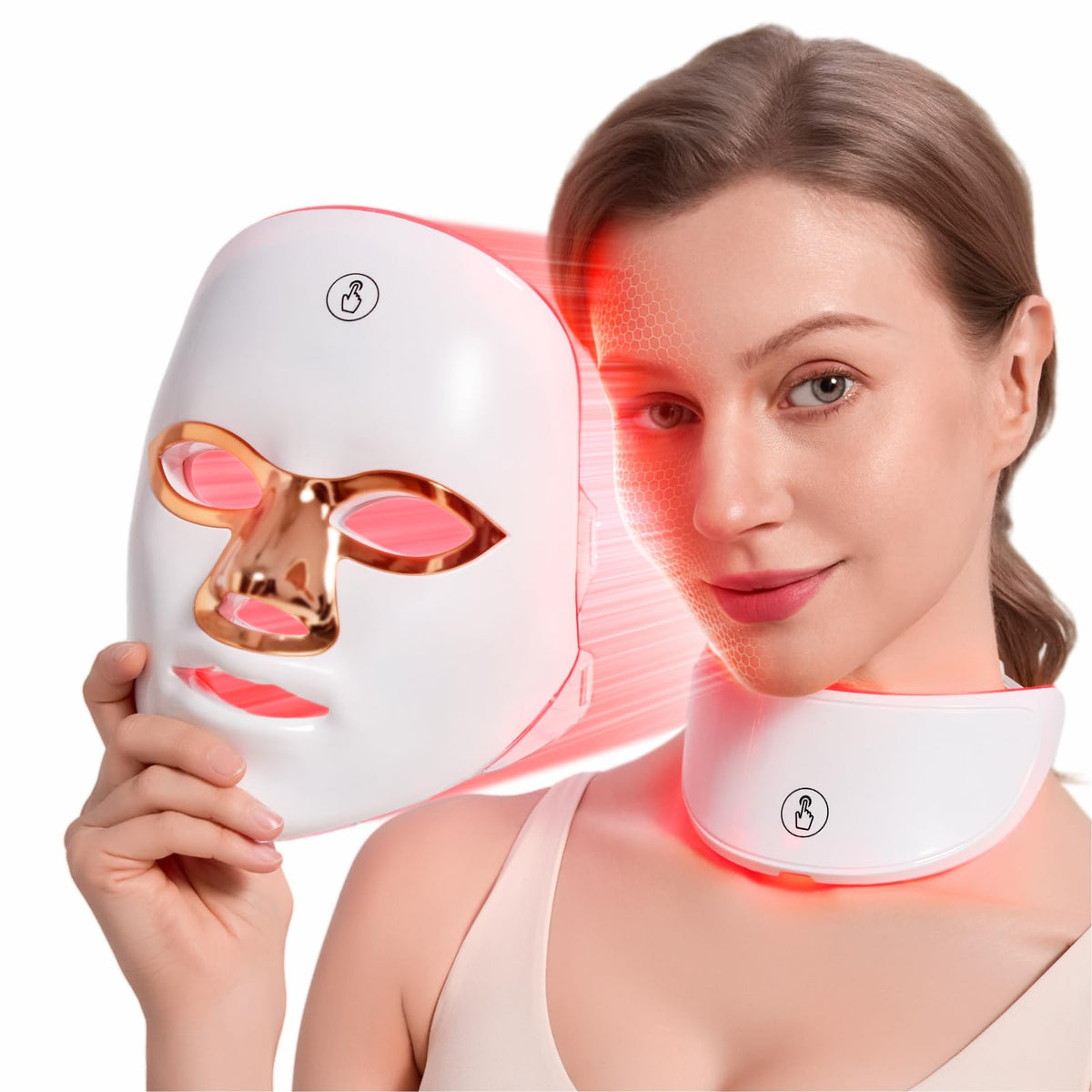 Aesthifae máscara LED frontal mostrando diseño ergonómico y cobertura completa