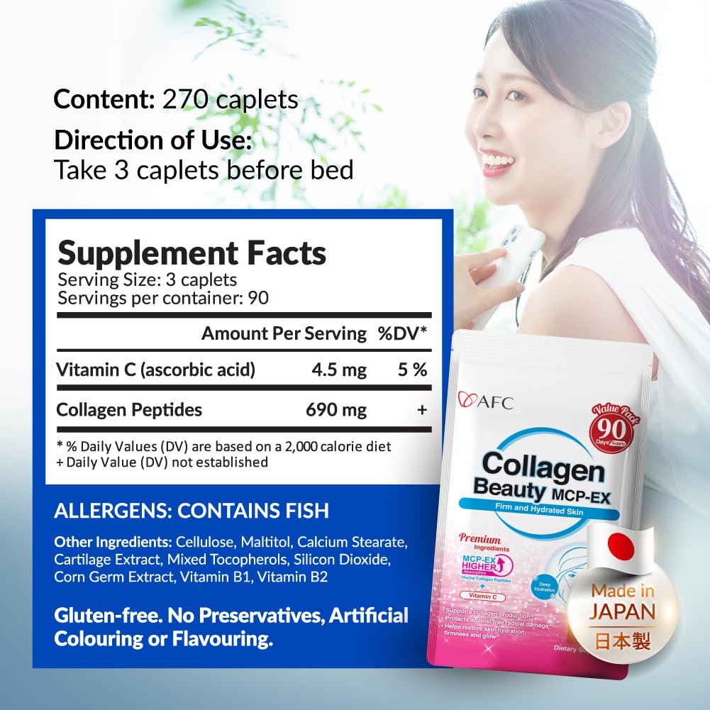 AFC ingredientes: cartílago y vitamina C ilustrados, apoyo a síntesis de colágeno y hidratación