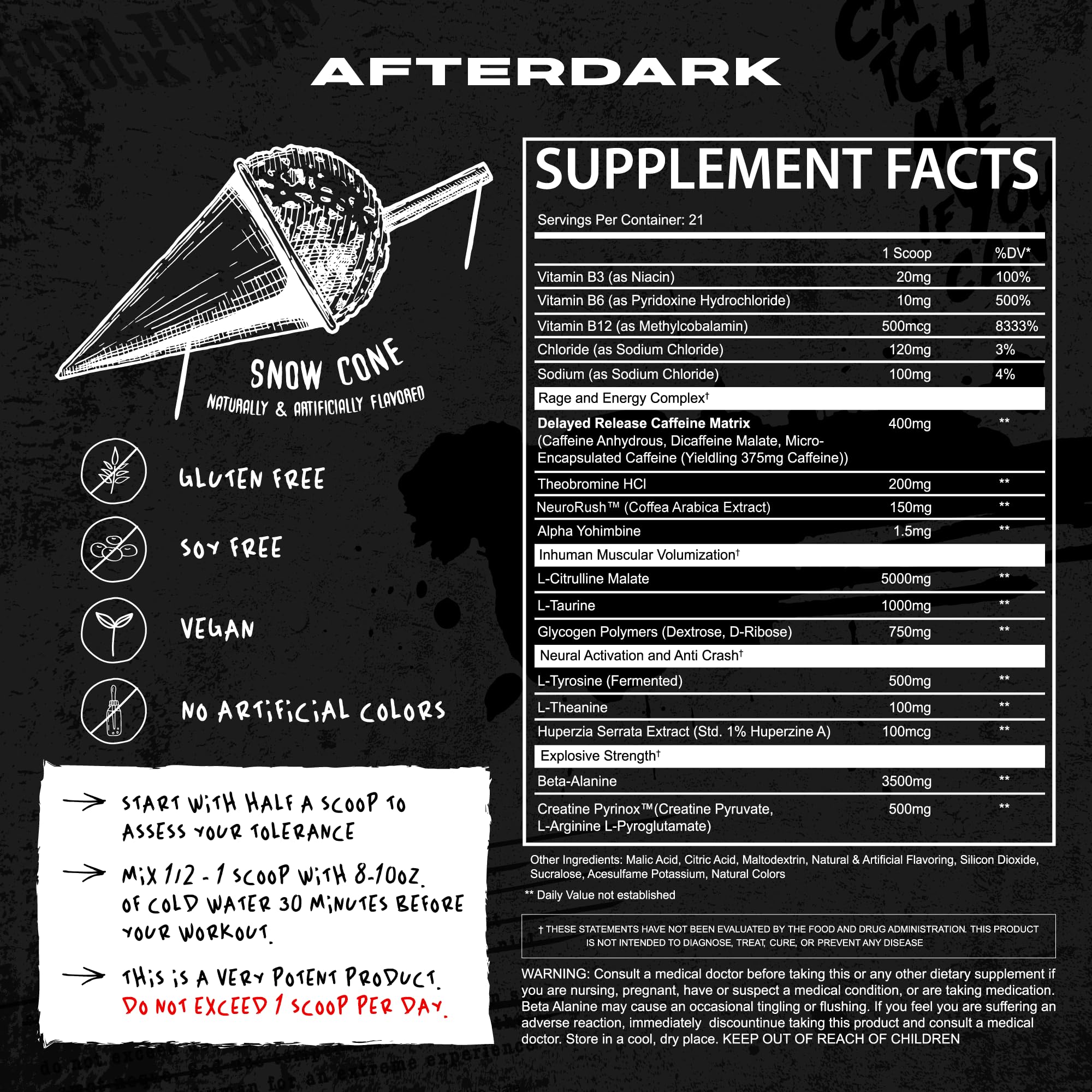 AFTERDARK INHUMAN mezclado en vaso, entrega sabor SnowCone y energía sostenida