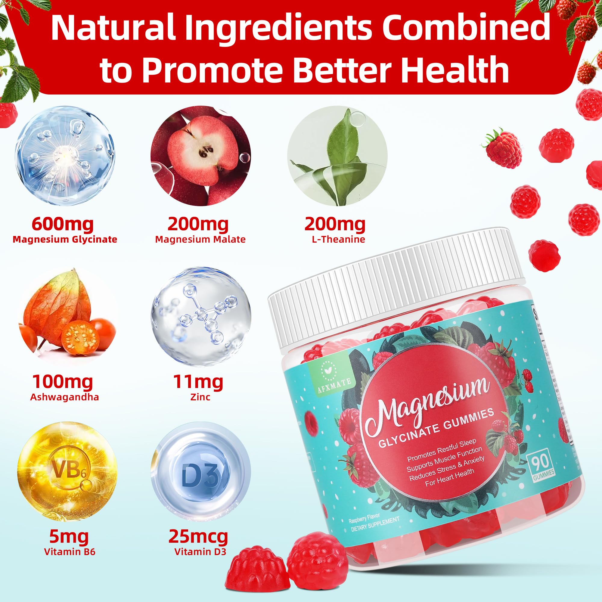 AFXMATE etiqueta con ingredientes destacando magnesio y vitaminas, transparencia