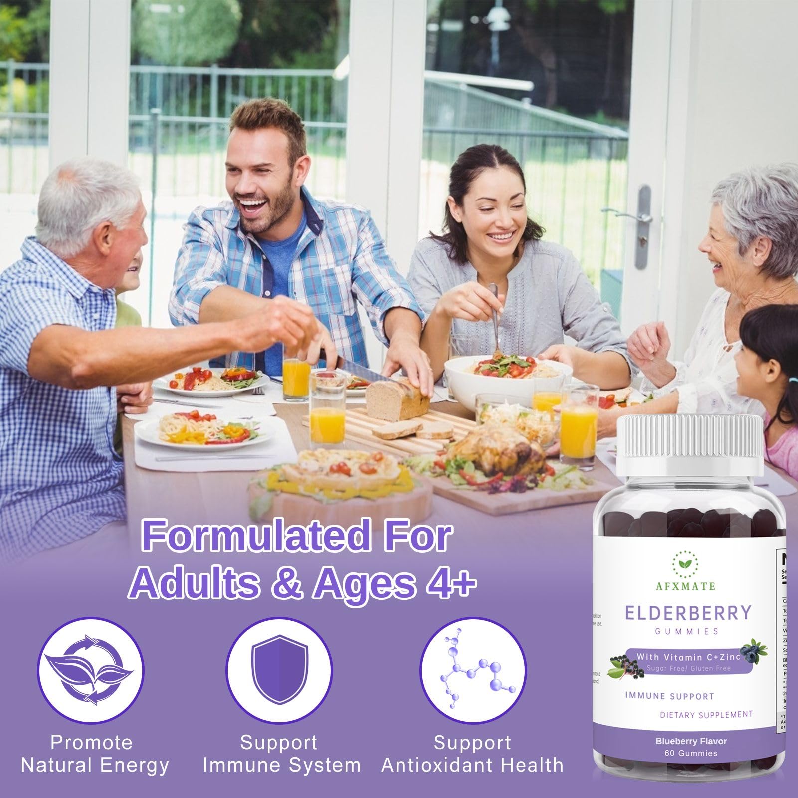 Etiqueta AFXMATE mostrando lista de ingredientes, vitaminas y número de lote verificado