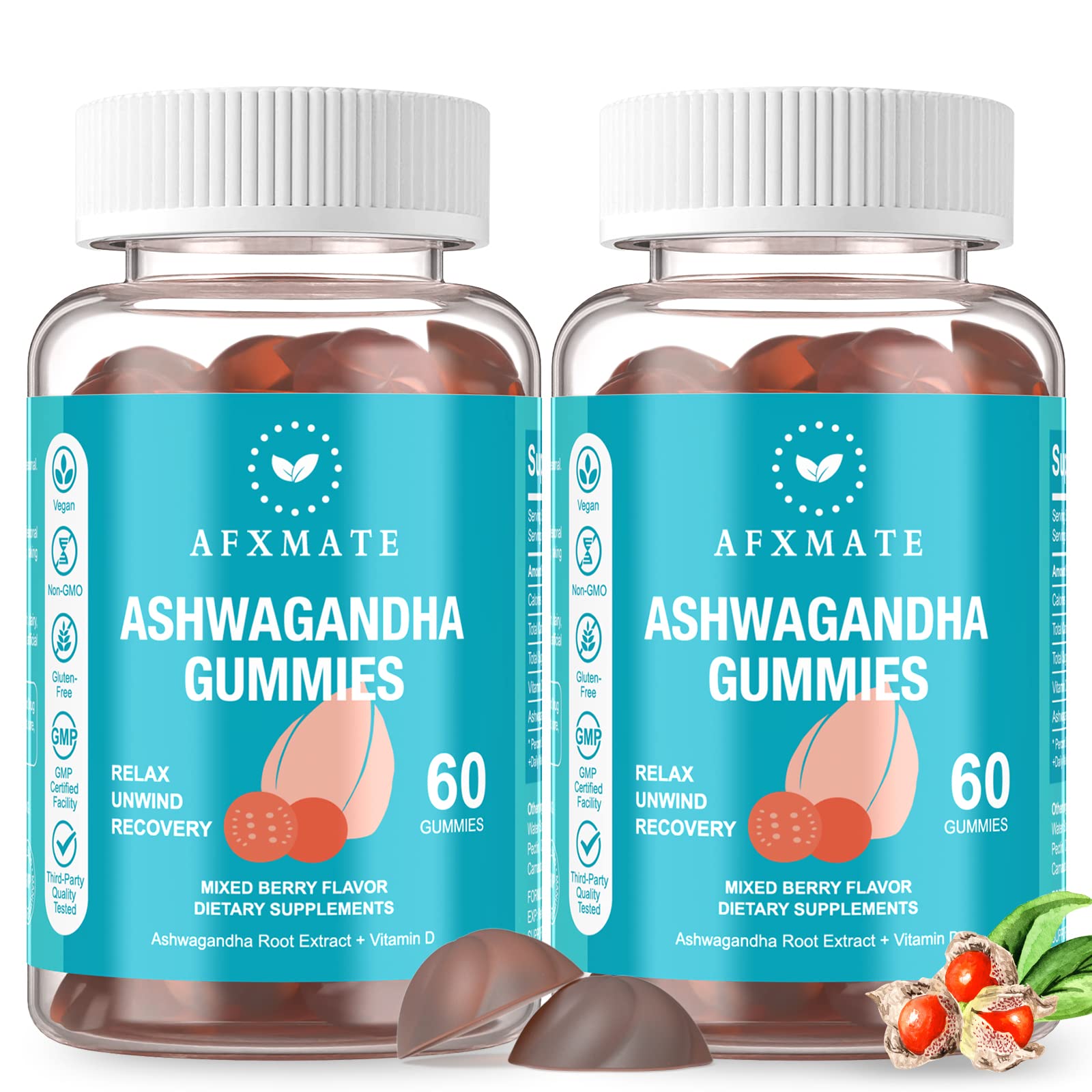 AFXMATE paquete frontal mostrando 120 gomitas y marca, ideal para rutina diaria