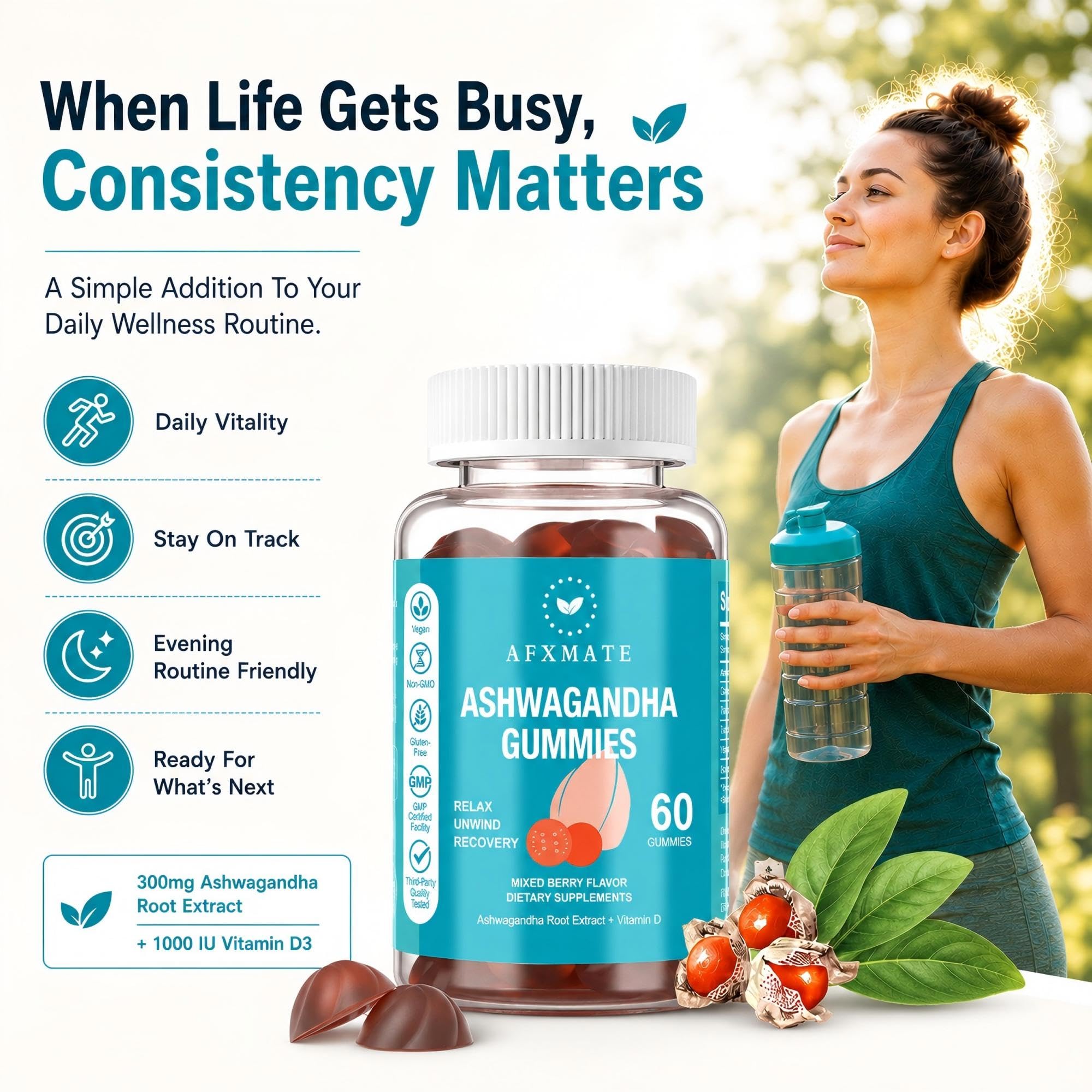 AFXMATE raíz de ashwagandha como ingrediente destacado y origen natural