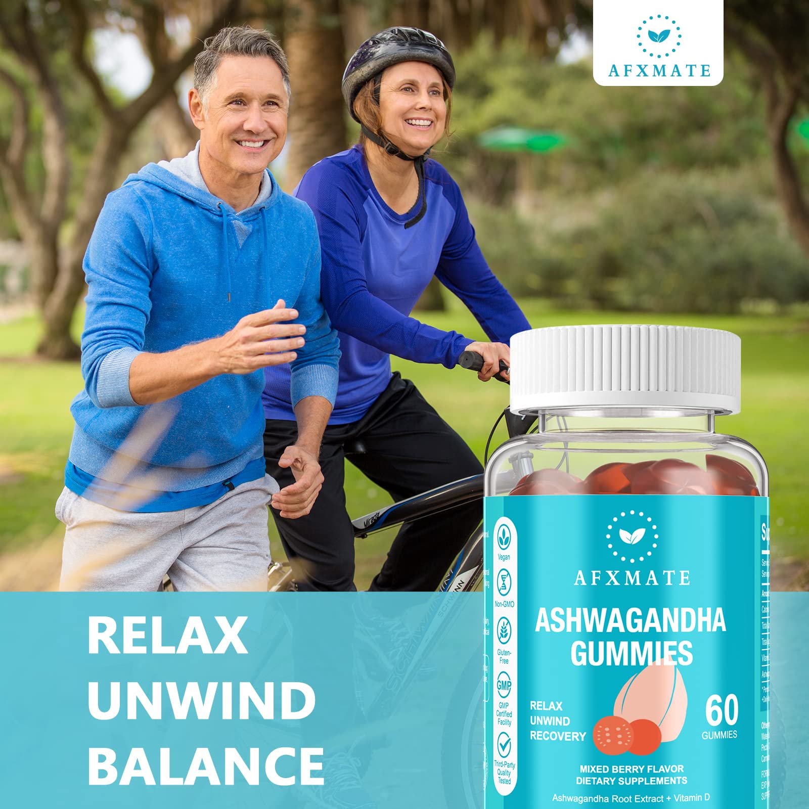 AFXMATE etiqueta nutricional mostrando dosis de vitamina D3 y ashwagandha