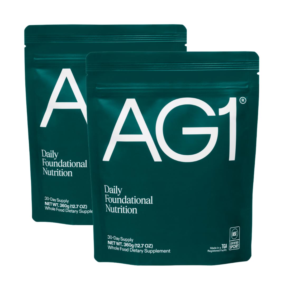 AG1 frasco frontal mostrando el envase y beneficios nutricionales