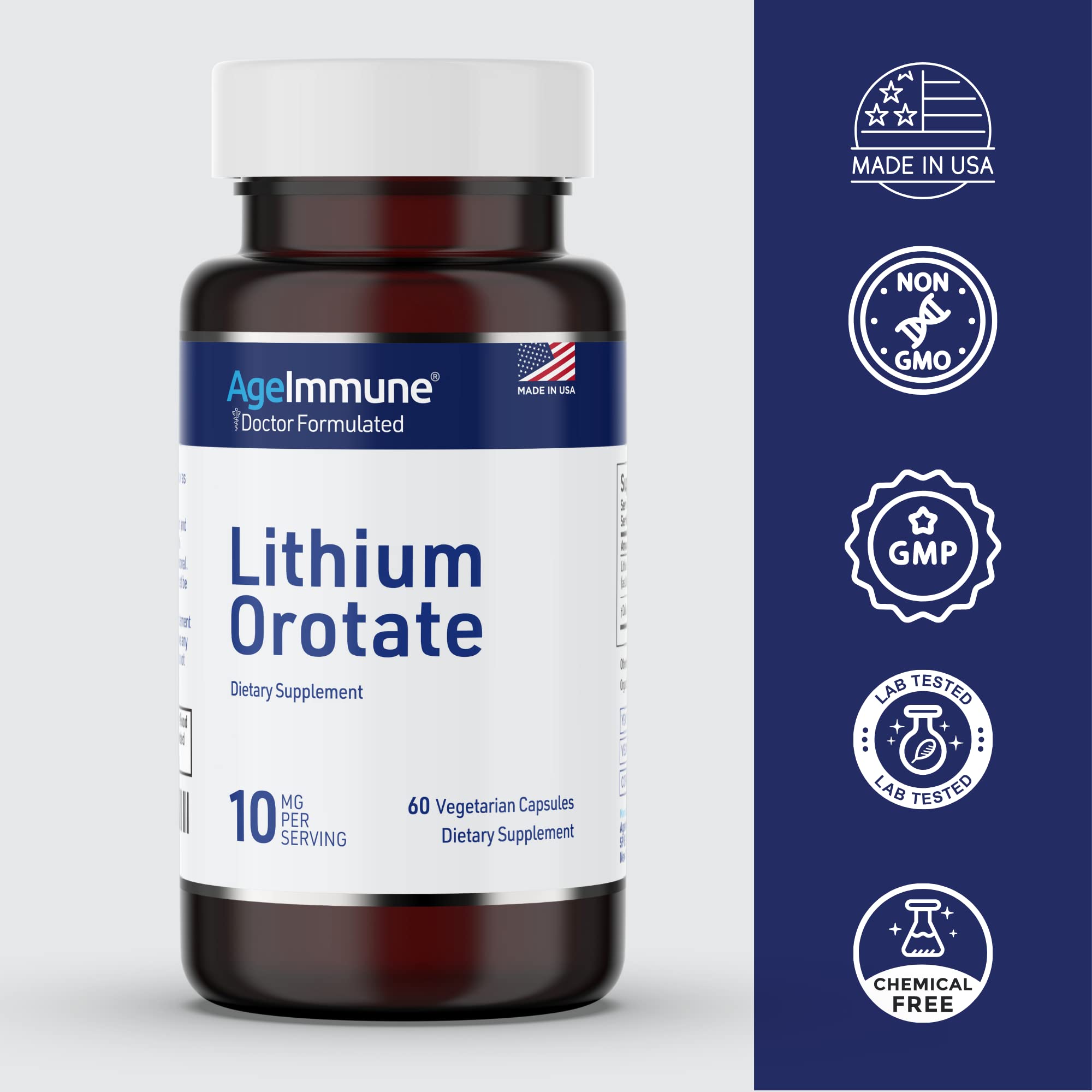 AgeImmune etiqueta con información de ingredientes y pruebas de lote