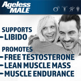 Ageless Male etiqueta con ingredientes y datos clínicos visibles