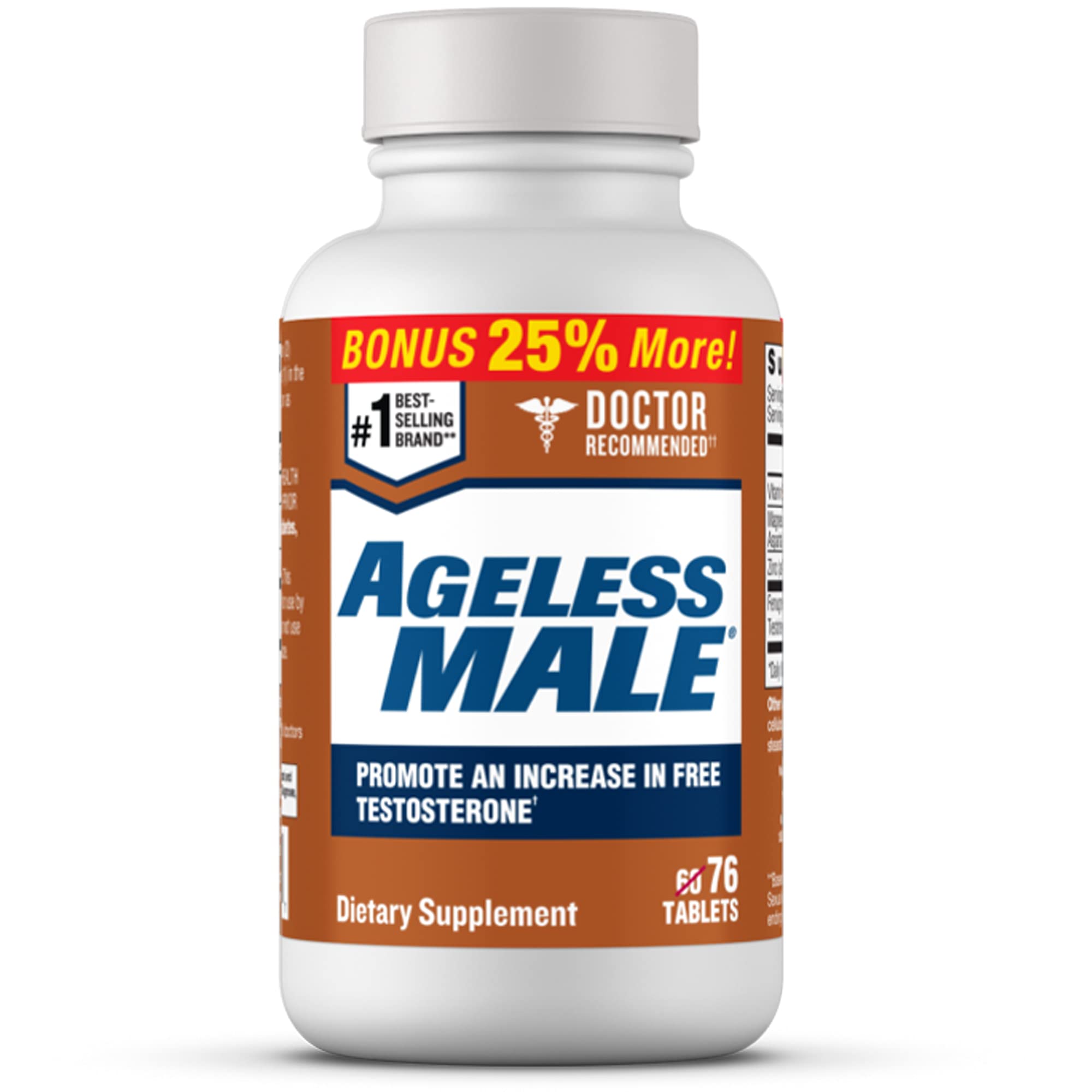 Ageless Male vista frontal del empaque mostrando la marca y beneficios