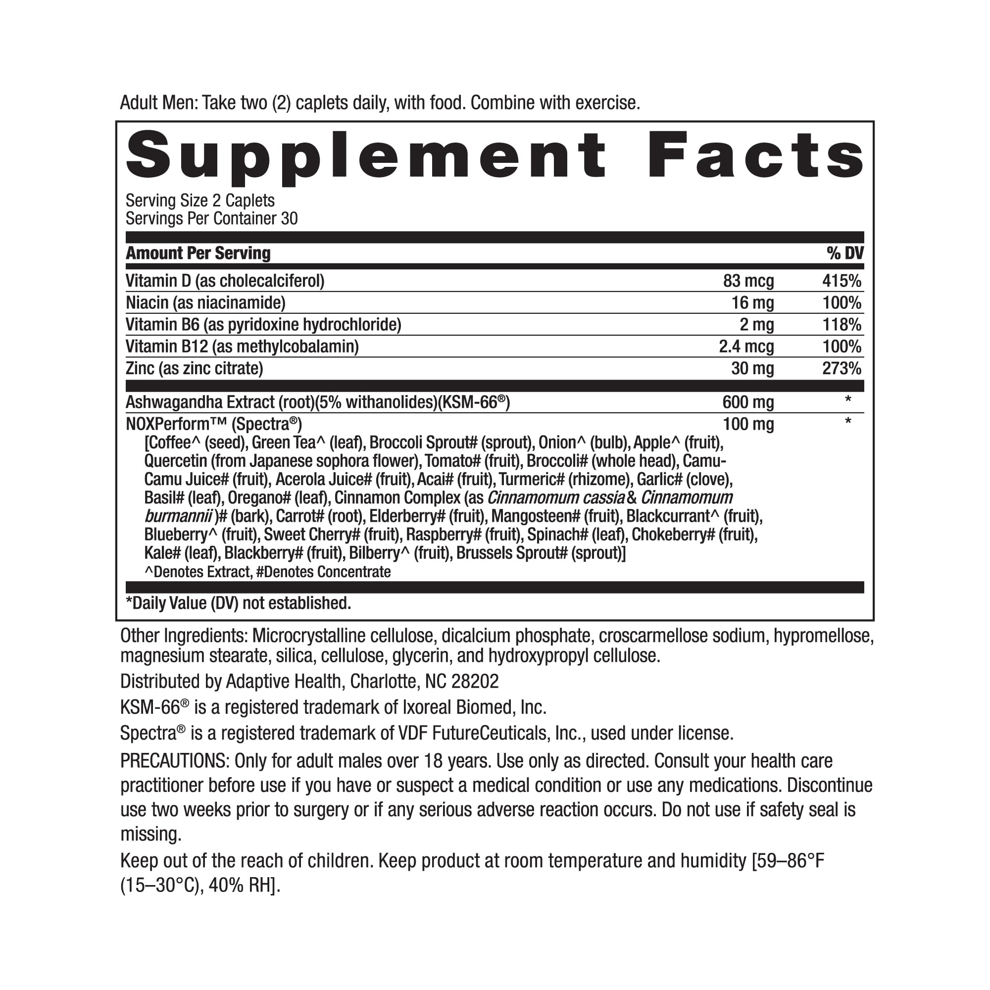 Ageless Male etiqueta de ingredientes indicando formulación sin estimulantes