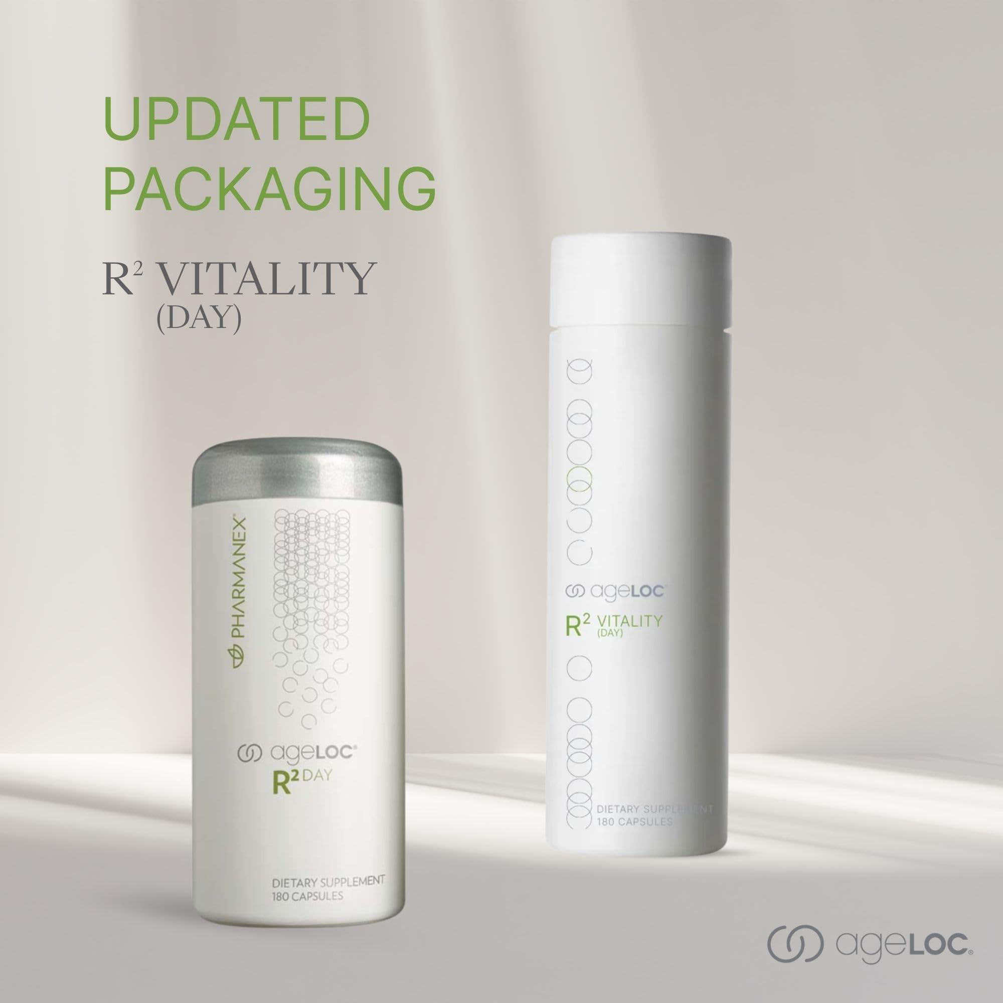 ageLOC R² Vitality Day cápsulas en primer plano mostrando textura y facilidad de uso