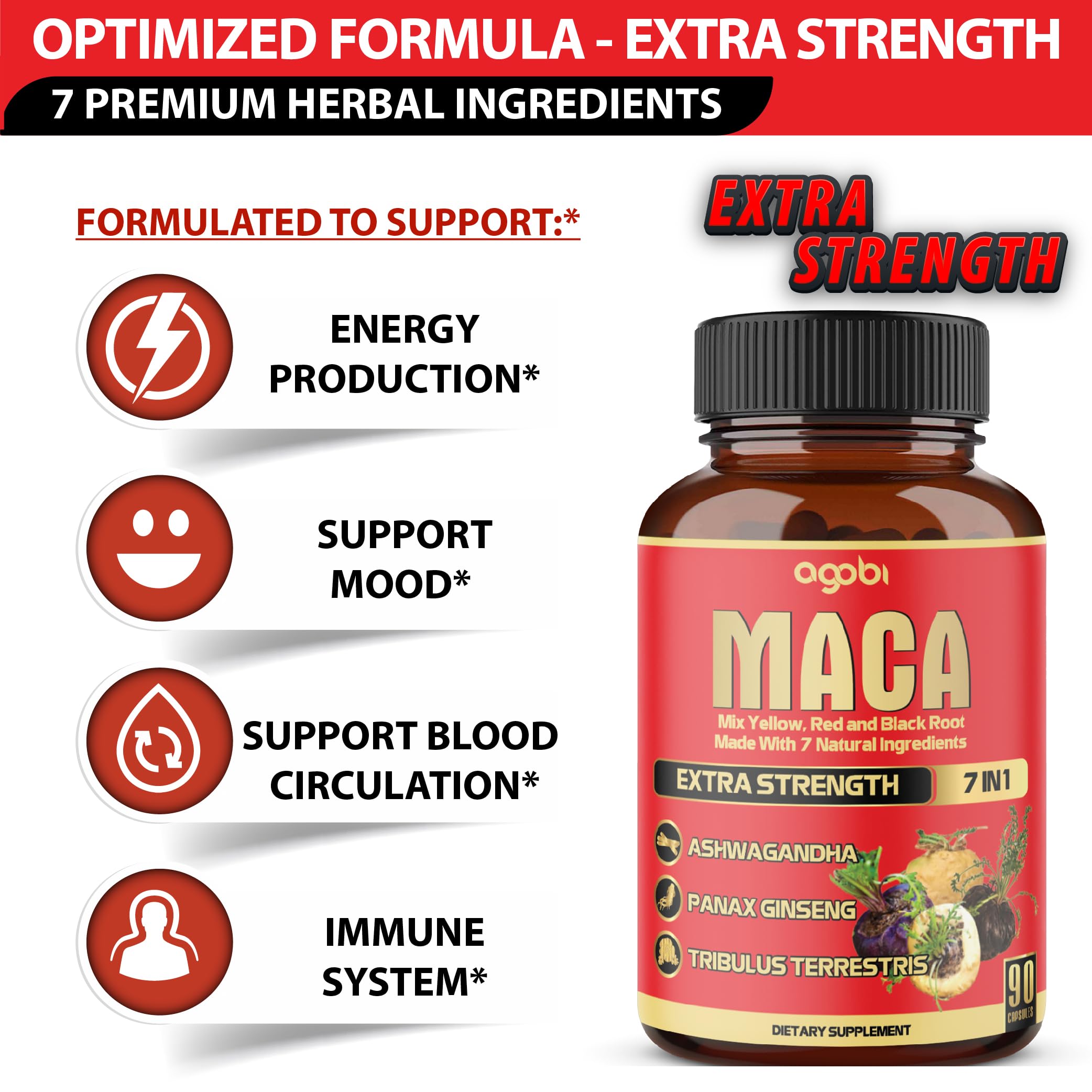 agobi mezcla de maca y adaptógenos en polvo destacando origen vegetal