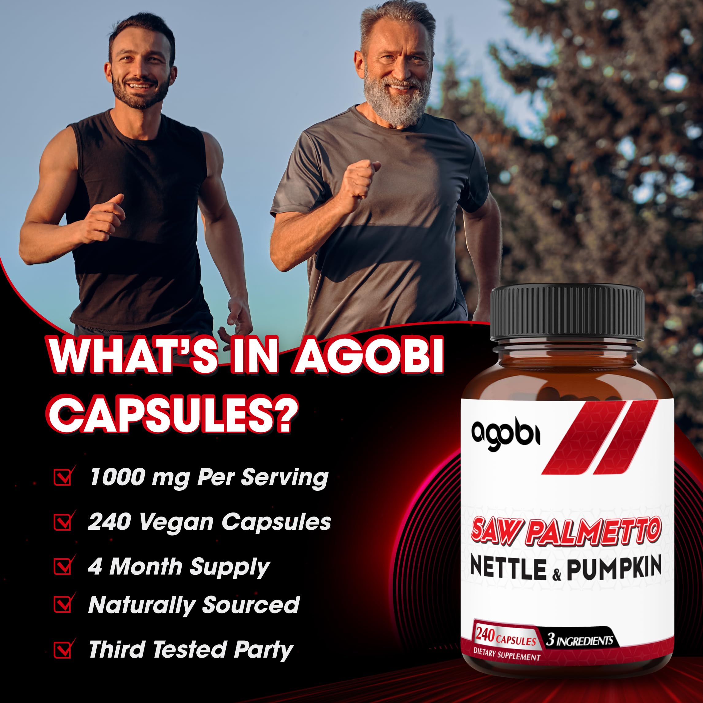 agobi ingredientes: saw palmetto, ortiga y calabaza en presentación botánica