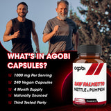 agobi ingredientes: saw palmetto, ortiga y calabaza en presentación botánica