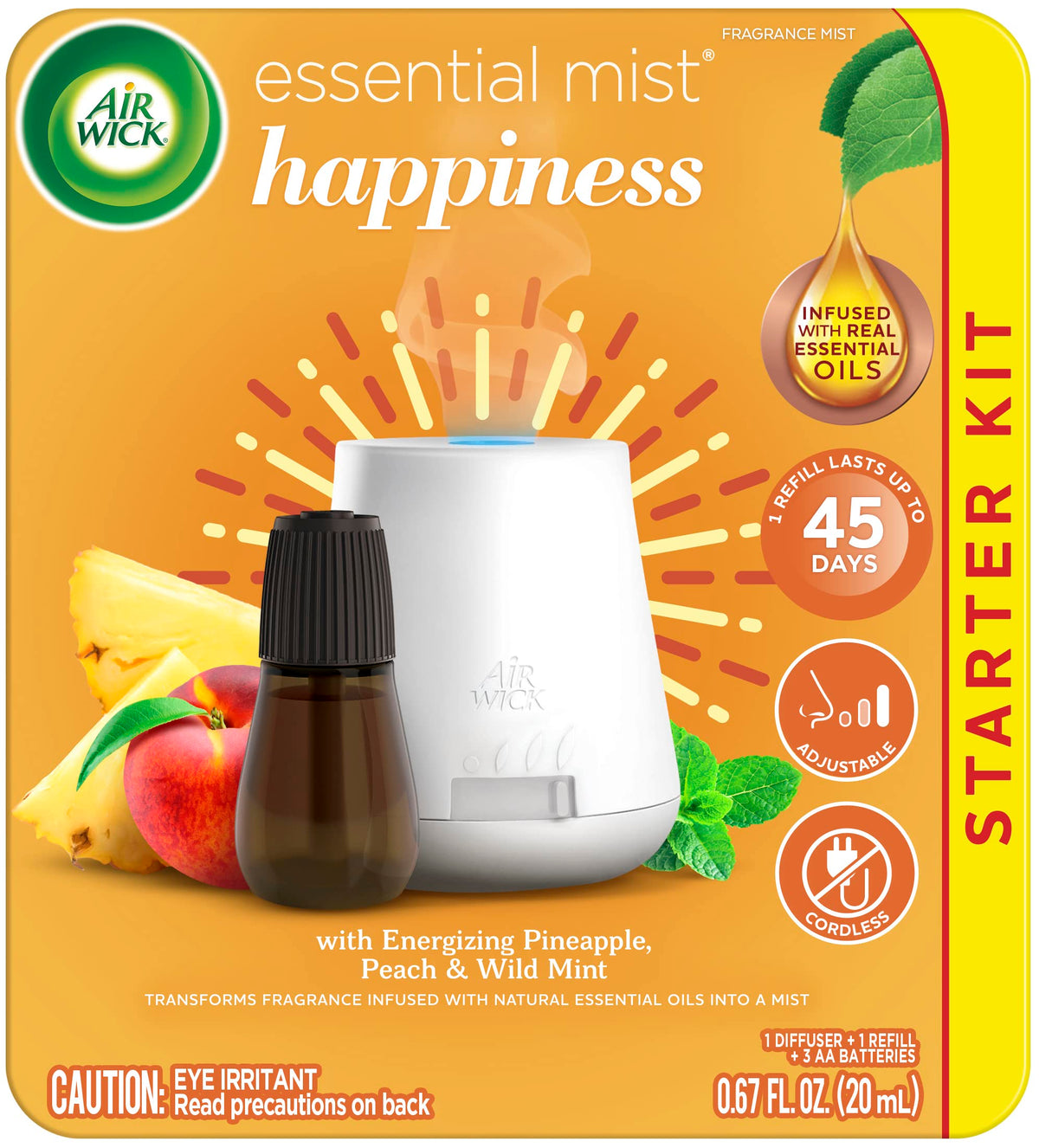 Air Wick difusor frontal mostrando diseño portátil y elegante
