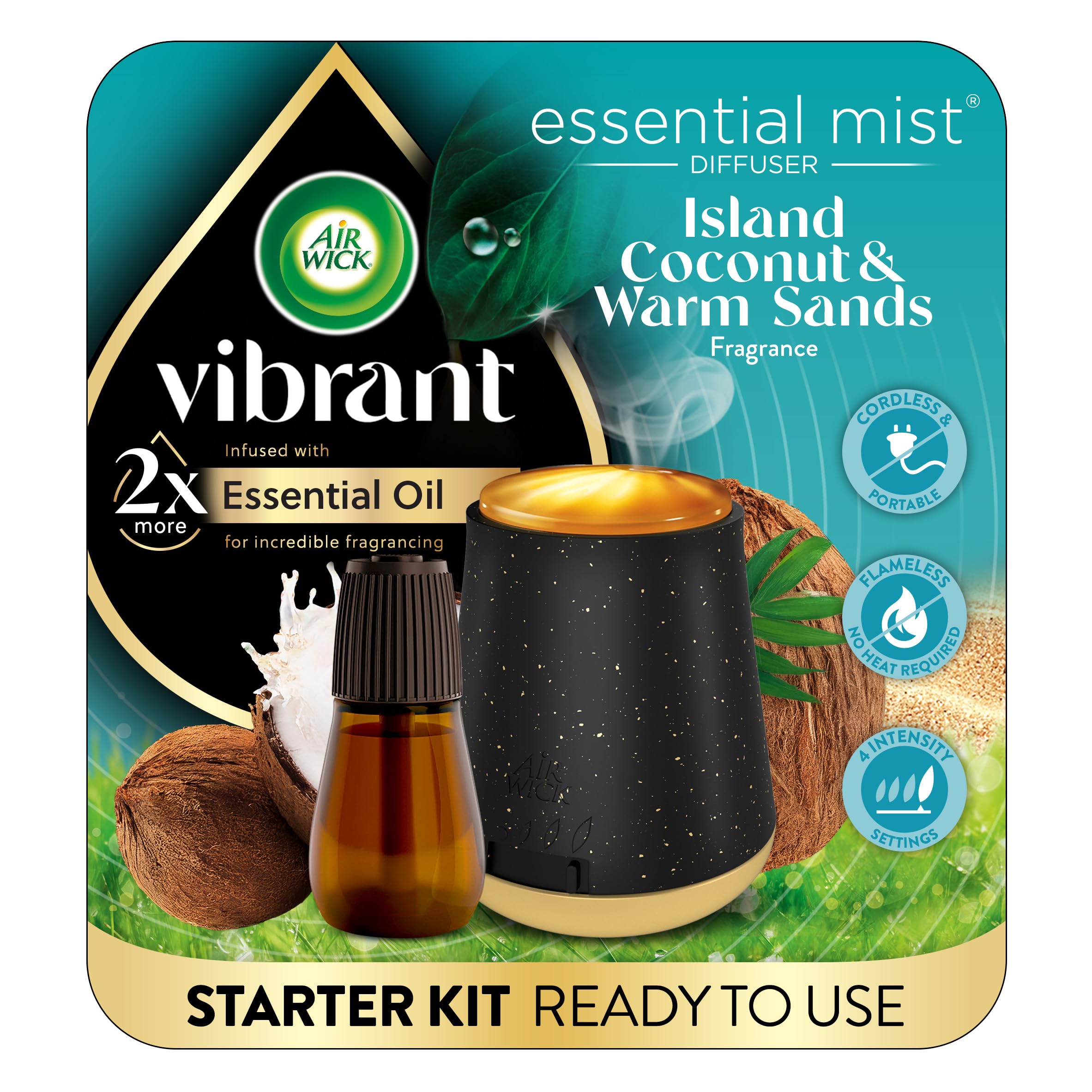 Air Wick frontal del starter kit mostrando diseño y beneficios