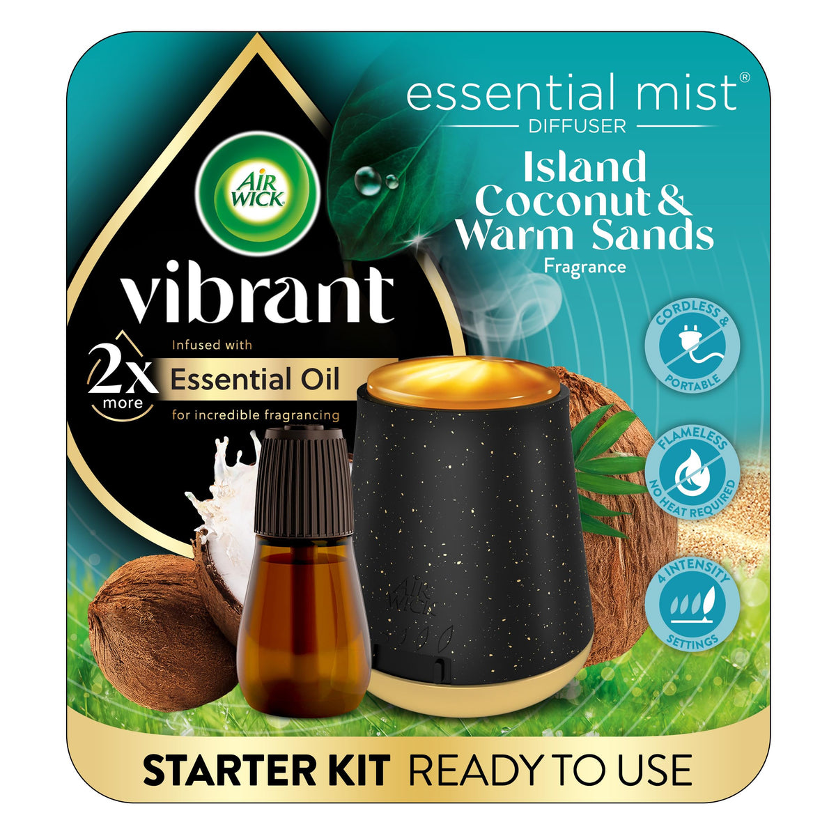 Air Wick frontal del starter kit mostrando diseño y beneficios
