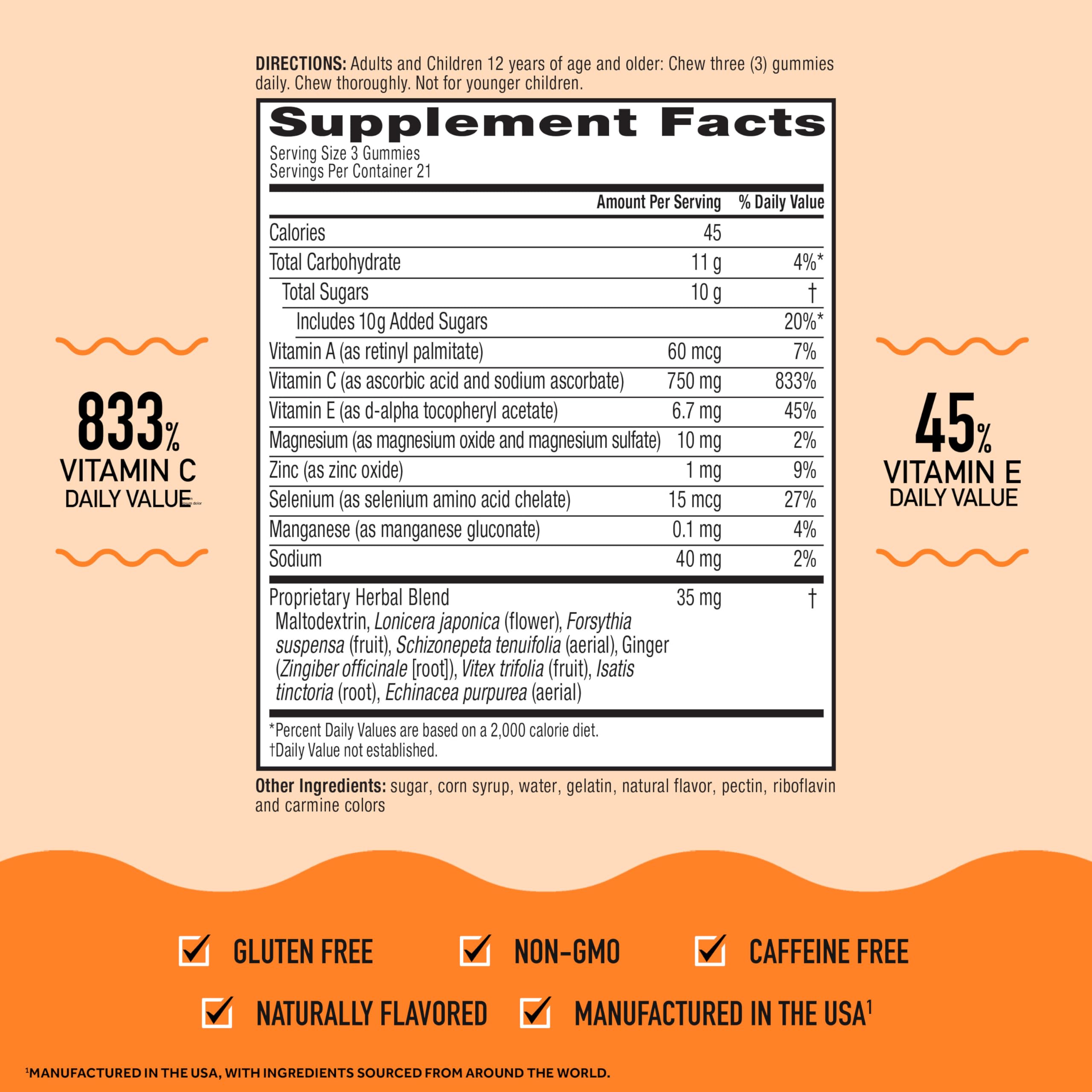 Airborne etiqueta con información nutricional y lista de ingredientes clara
