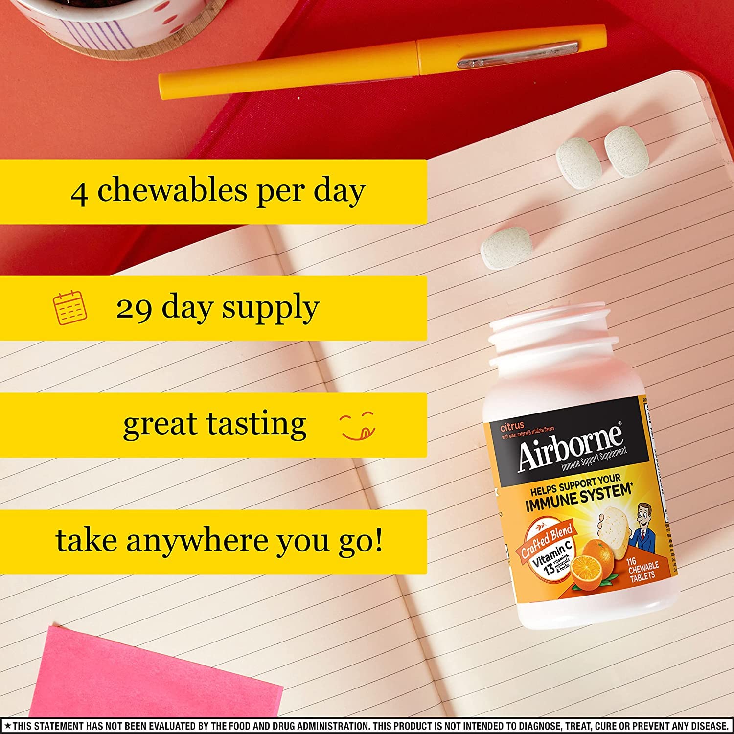 Airborne etiqueta de ingredientes destacando vitaminas C, A, E y zinc