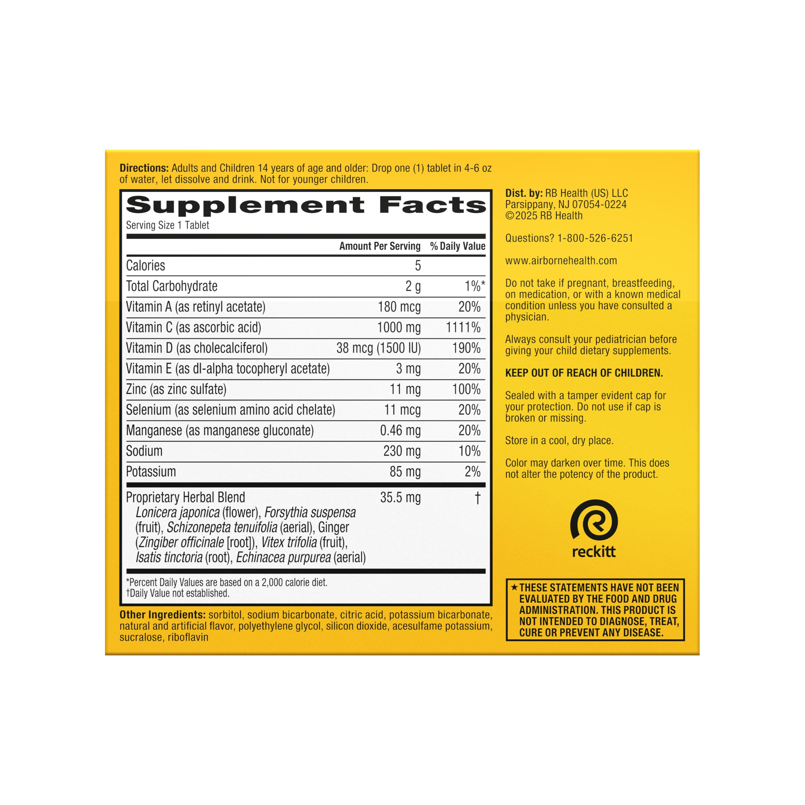 Airborne etiqueta nutricional y lista de ingredientes, transparencia informativa