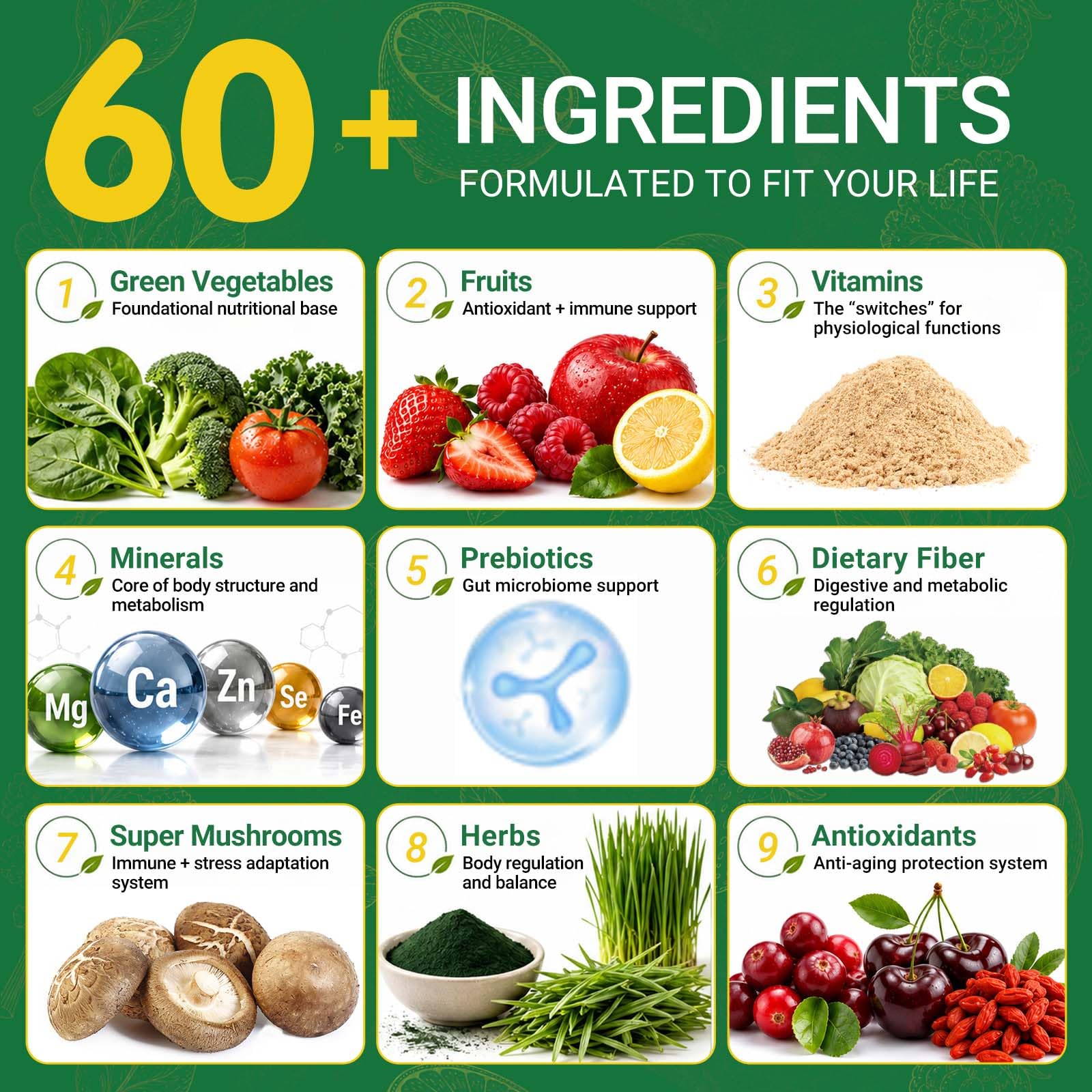 Airboy variedad de ingredientes supergreens como spirulina y kale beneficiando nutrientes