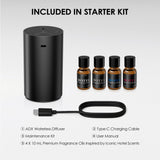 Airversa ADX junto a los cuatro aceites de 10 mL incluidos en el kit