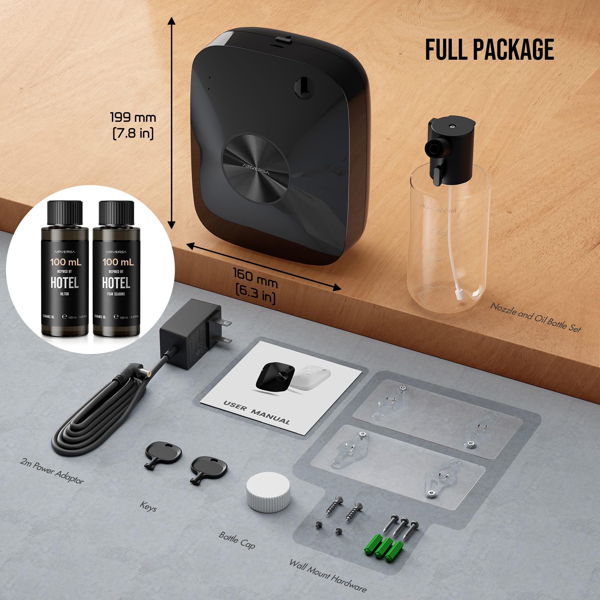 Airversa ANA comparado con objetos cotidianos mostrando tamaño y capacidad 400 mL