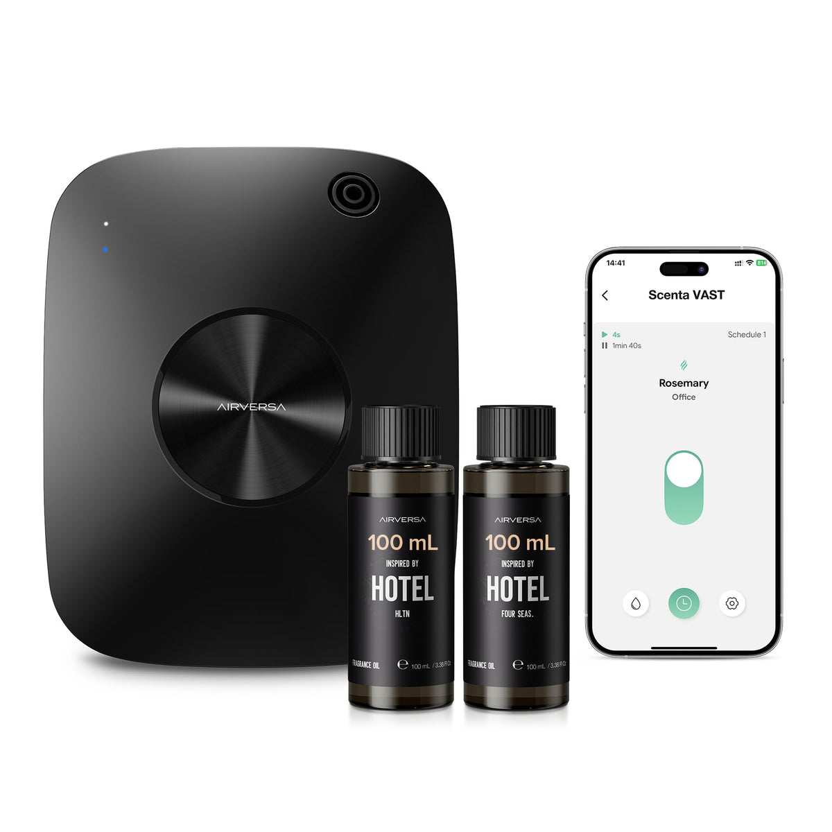 Airversa ANA frente del difusor negro mostrando diseño elegante y beneficios estéticos