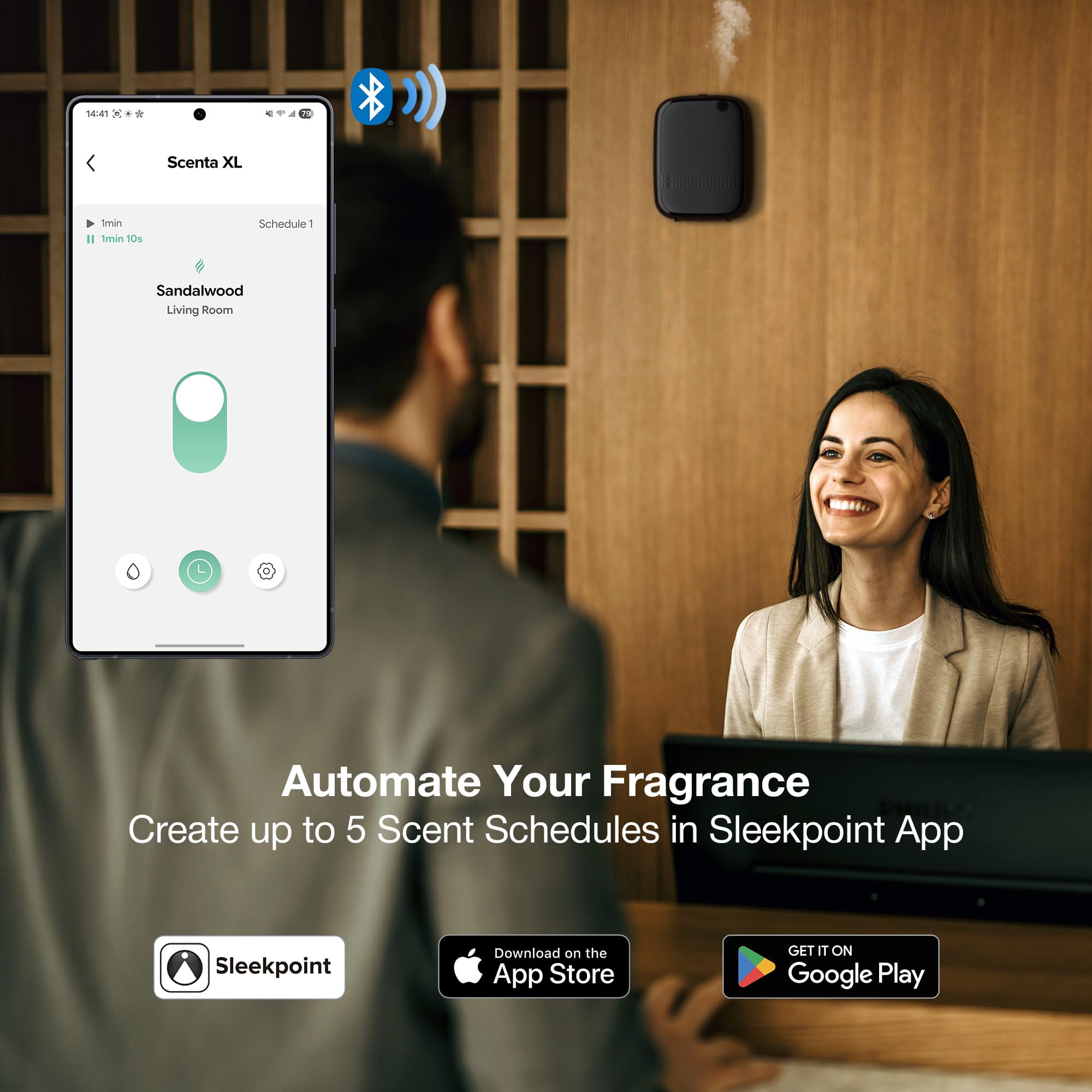 Airversa ANW-Black pantalla de app Sleekpoint con controles y programación