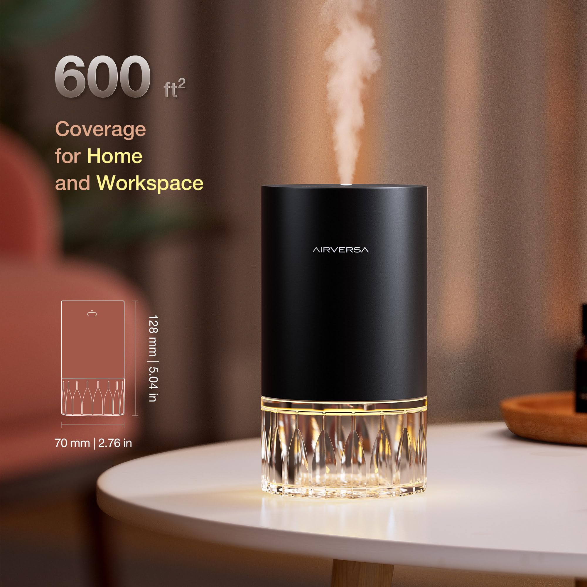 Detalle del frasco de vidrio 100ml de Airversa RD1 con tapa ergonómica, facilita recargas