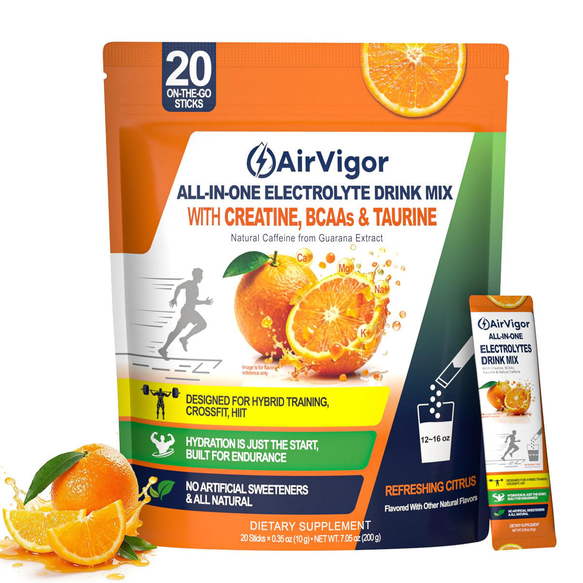AirVigor frente del empaque mostrando sobres y beneficios visibles