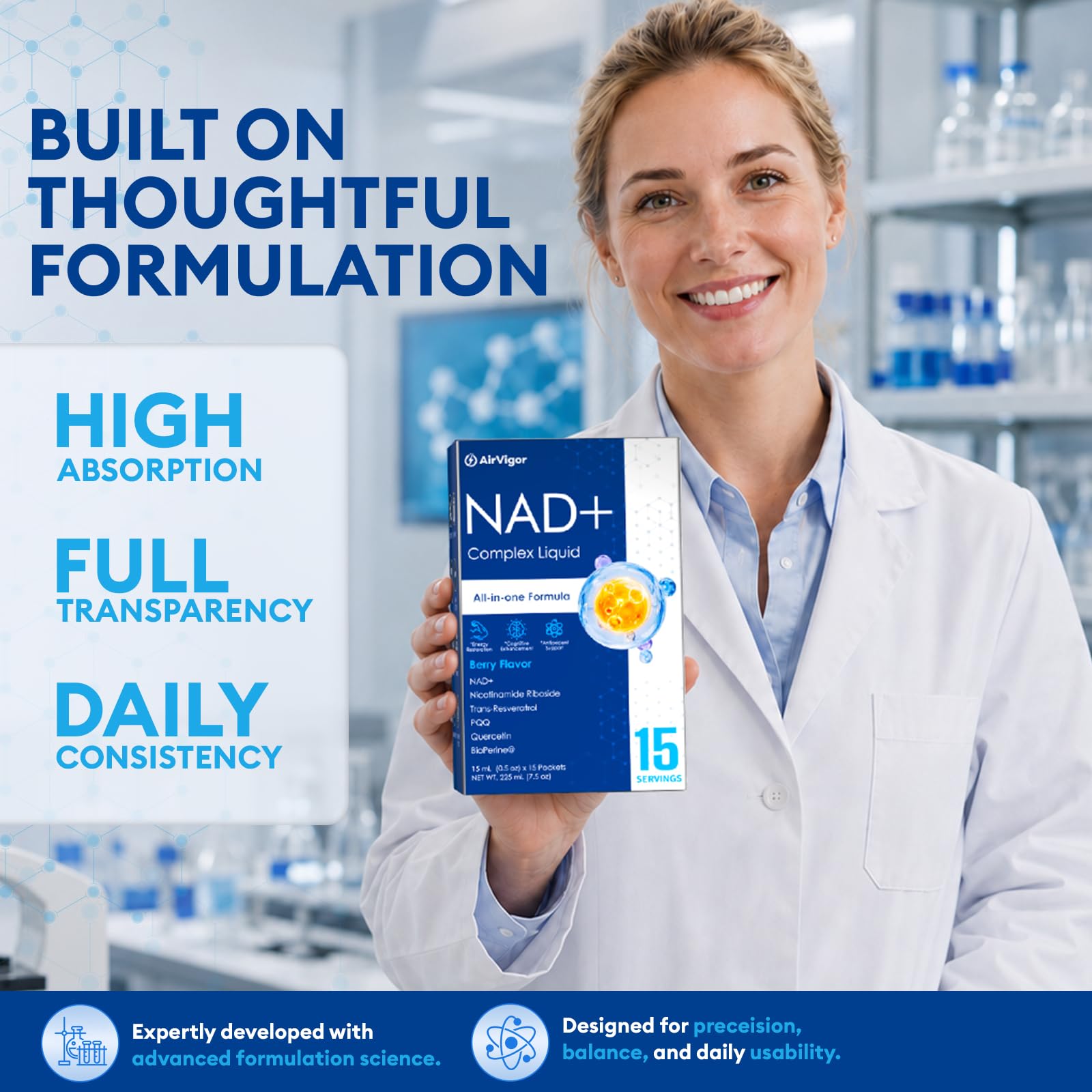 AirVigor escena lifestyle con persona activa que incorpora el sachet al día