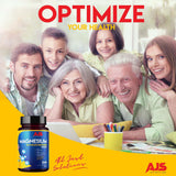 envase AJS abierto con tabletas visibles, conveniencia de 246 unidades