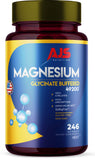AJS Nutrition frasco frontal mostrando magnesio glicinato y beneficio de suministro prolongado