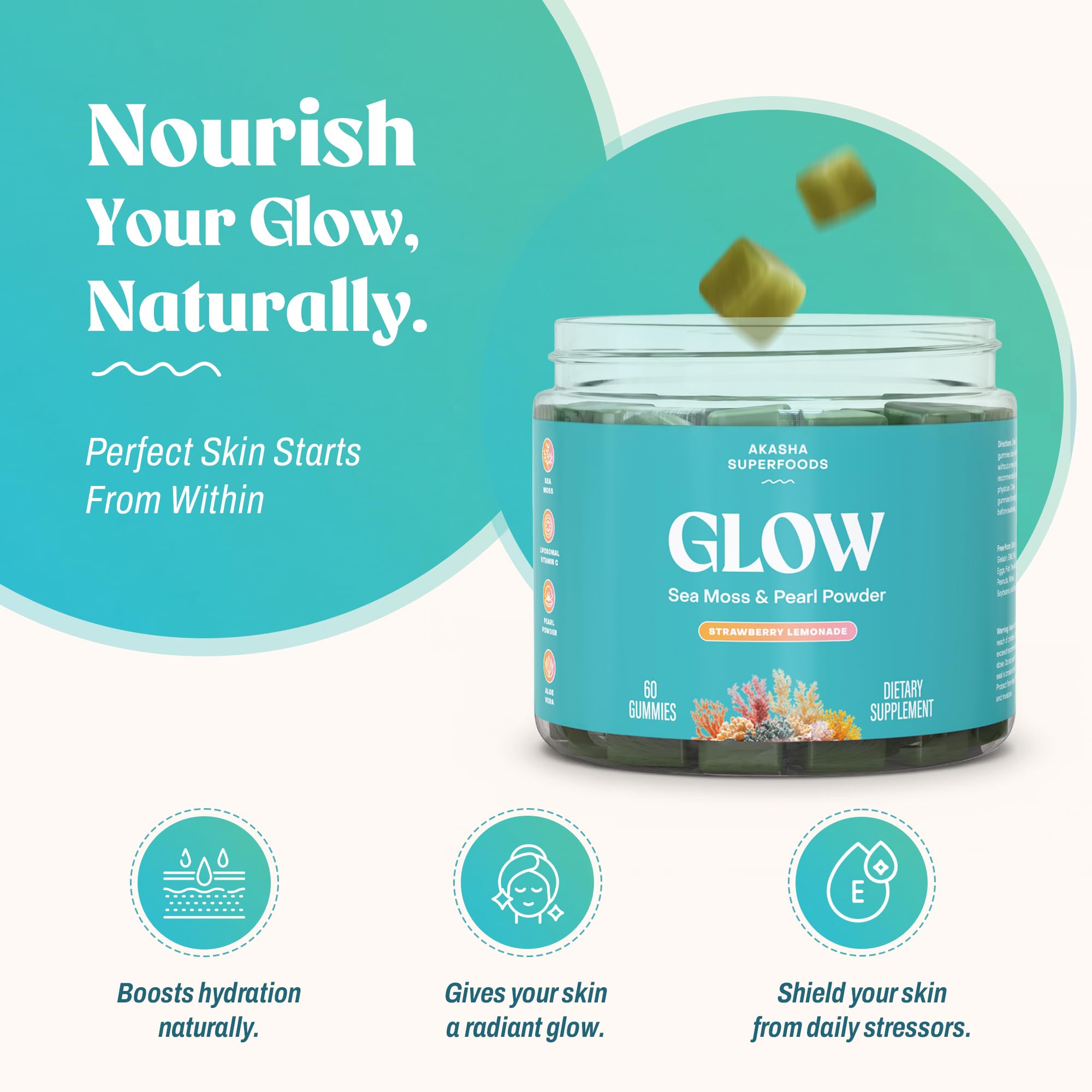 Akasha Superfoods gominolas en mano para comparar tamaño práctico