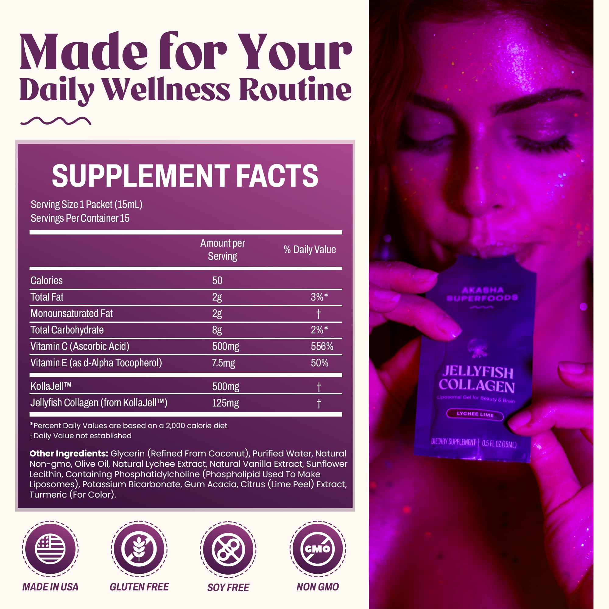 Akasha Superfoods mezclado en batido Lychee Lime para tomar sobre la marcha