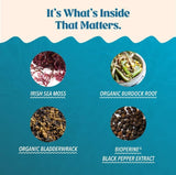 Akasha Sea Moss ingredientes secos: musgo irlandés, bladderwrack y bardana